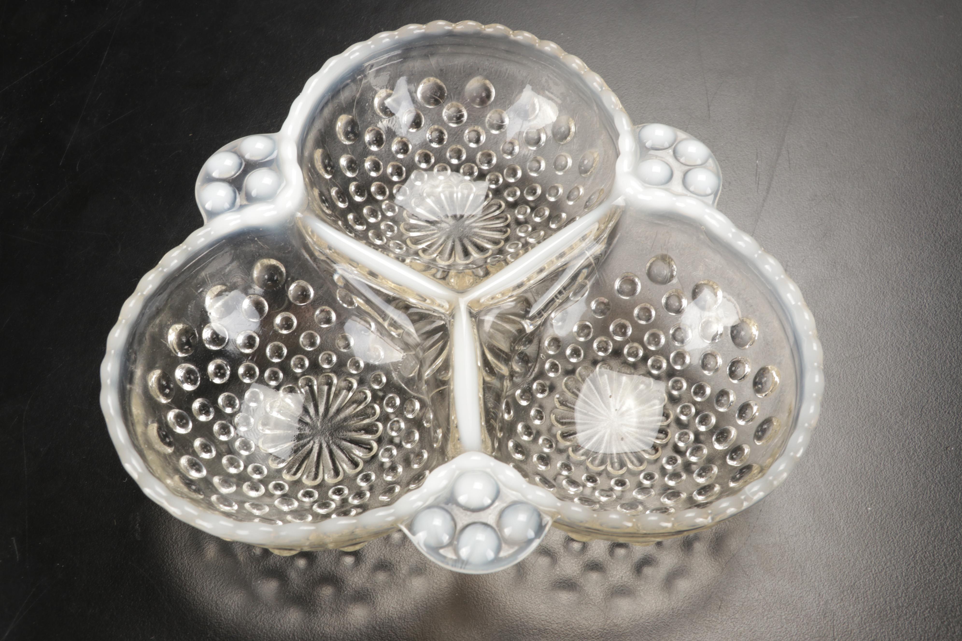 Marquis by Waterford Leaf Bowl with Imperial Candlewick Vase and Other Glassware