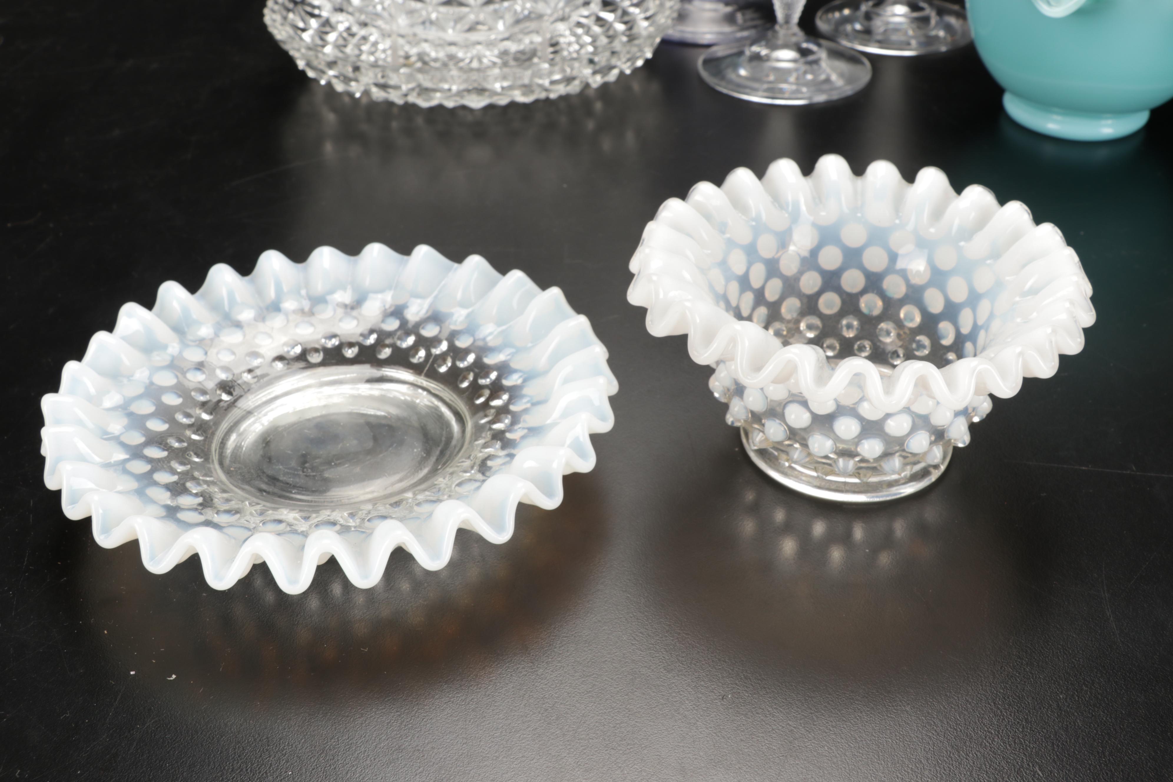Marquis by Waterford Leaf Bowl with Imperial Candlewick Vase and Other Glassware