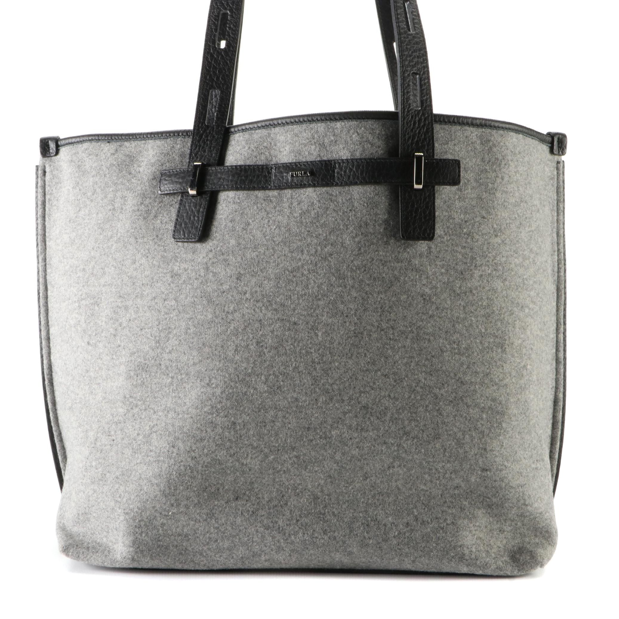 Furla Tote Bag in Knit Fabric and Grain Leather