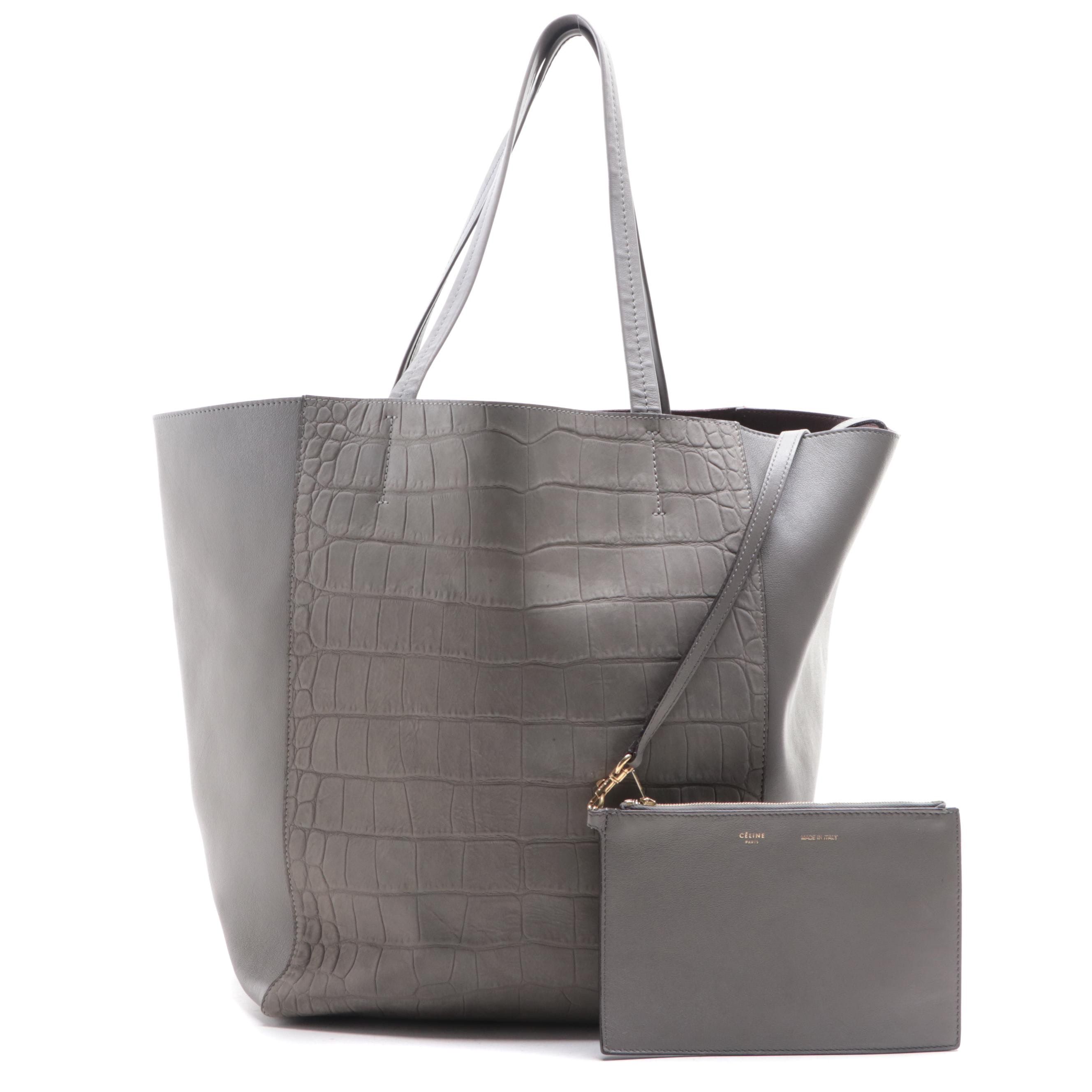 Céline Phantom Cabas Medium Tote Bag in Croc-Embossed Nubuck and Leather
