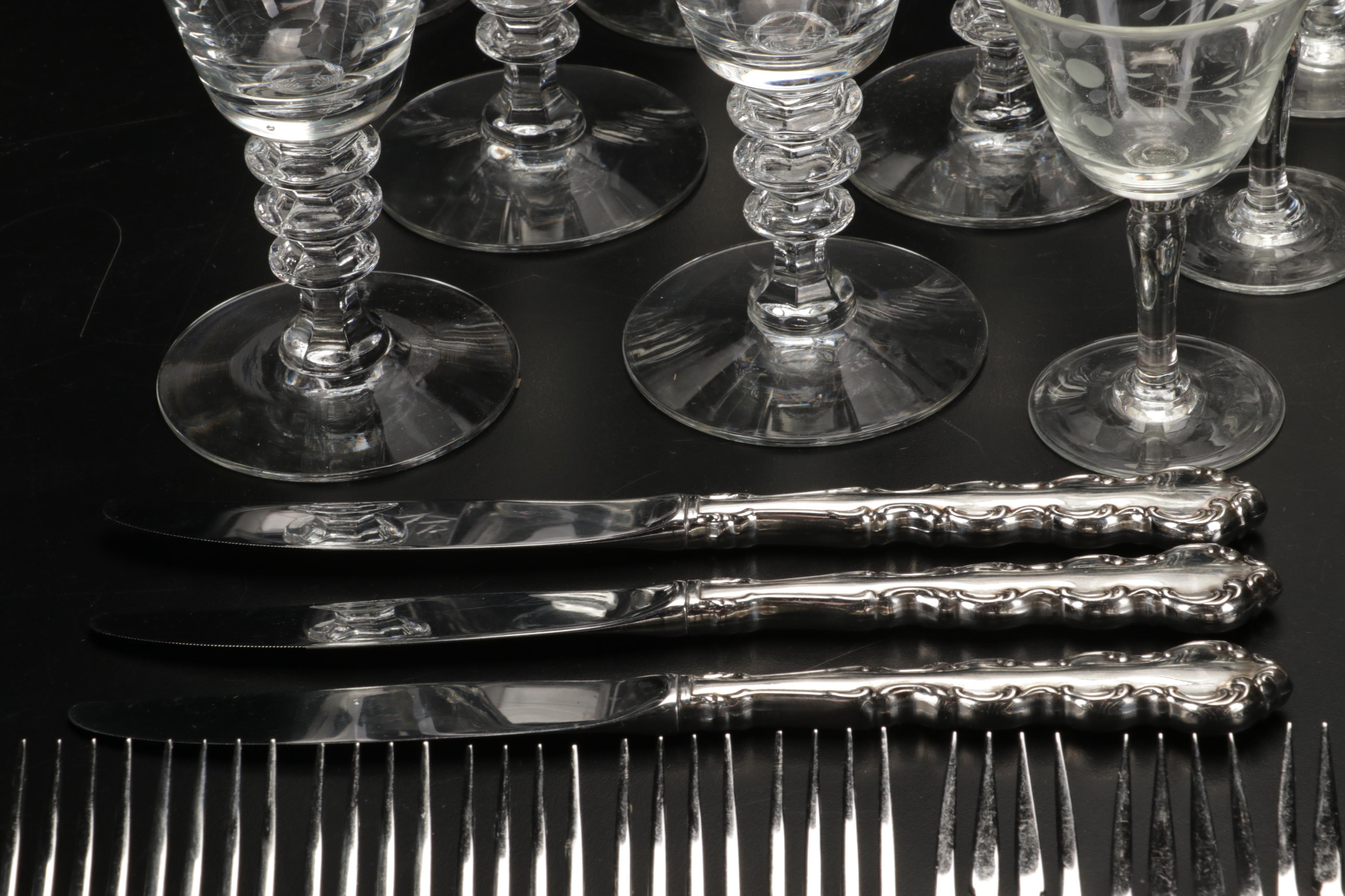 Oneida "Mozart" Flatware with Glass Stemware and Decanter
