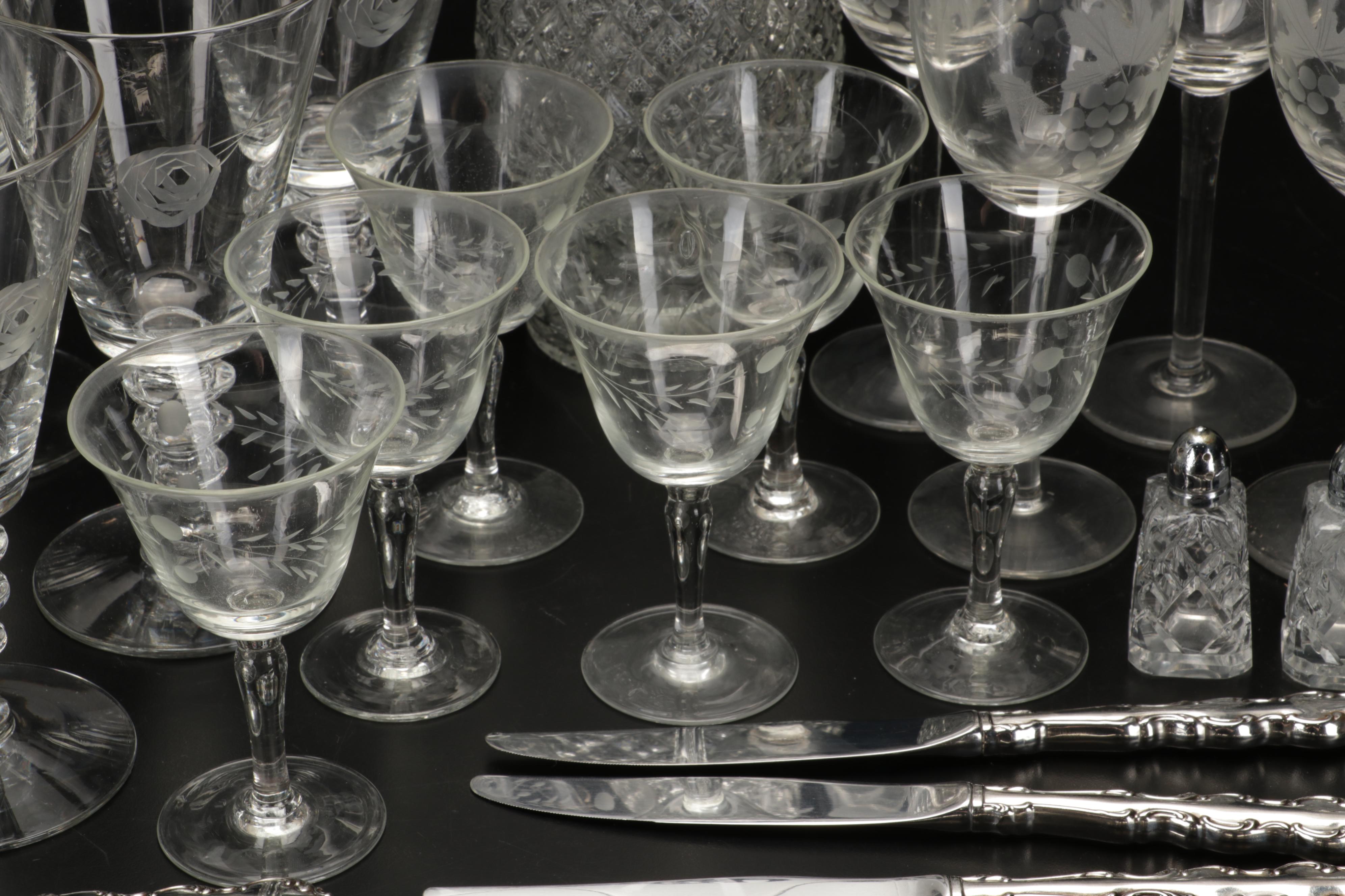 Oneida "Mozart" Flatware with Glass Stemware and Decanter