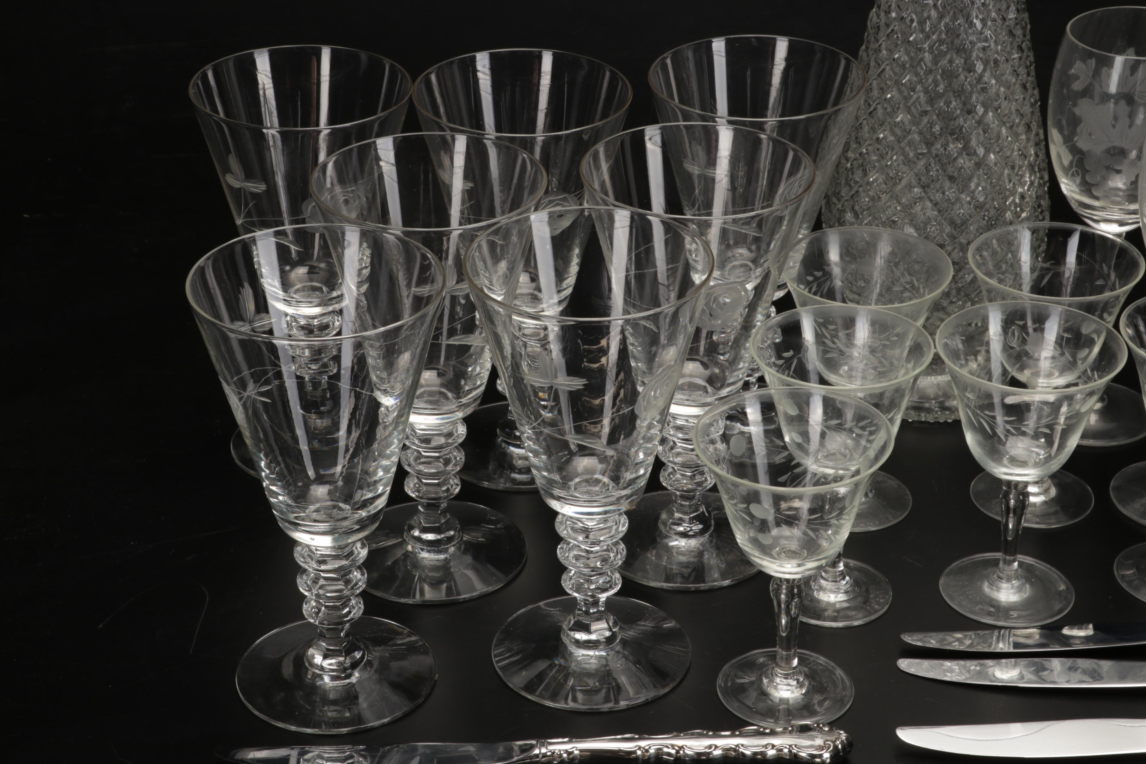 Oneida "Mozart" Flatware with Glass Stemware and Decanter