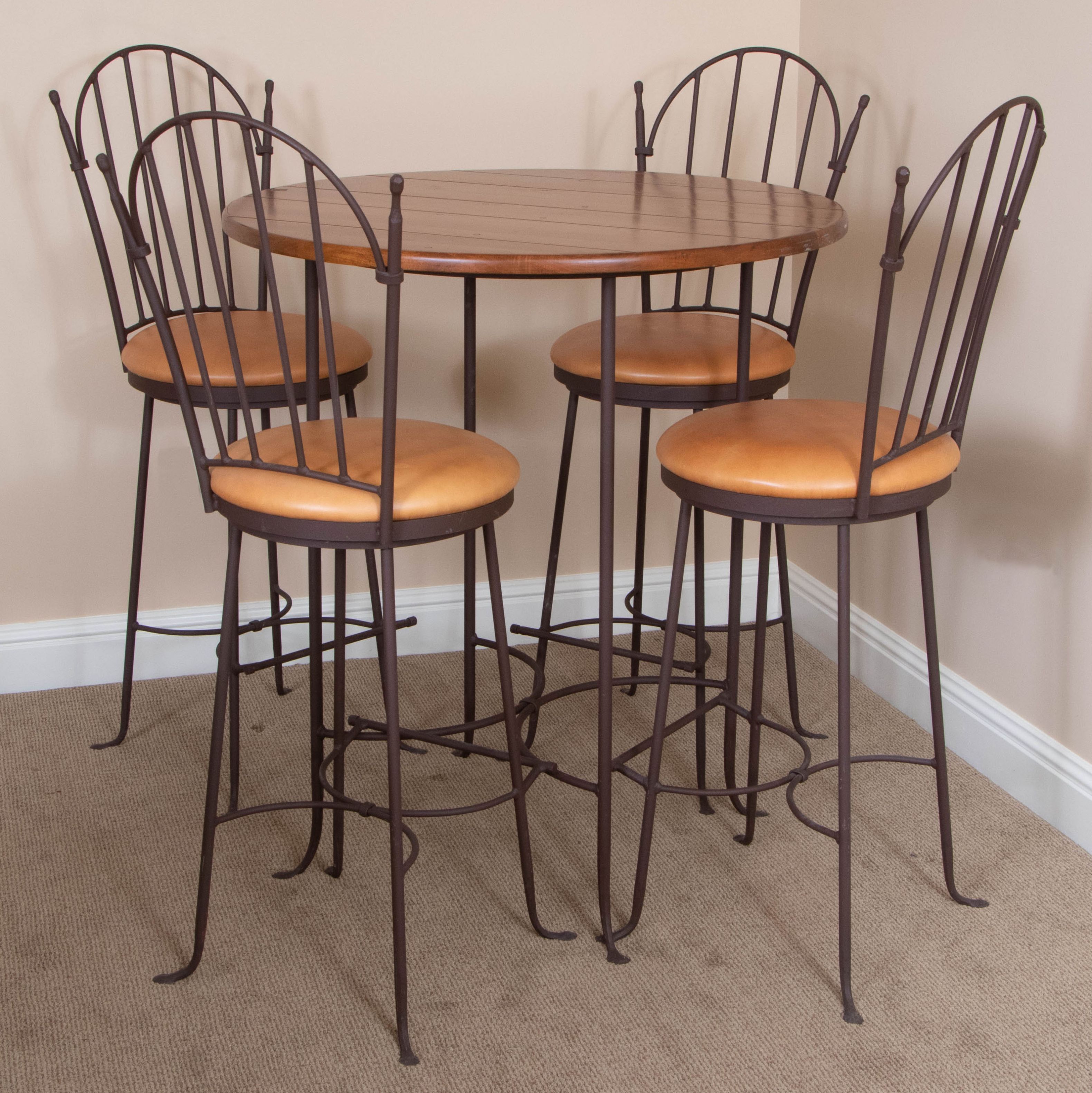 Charleston Forge Iron and Wood High-Top Table with Swivel Stools