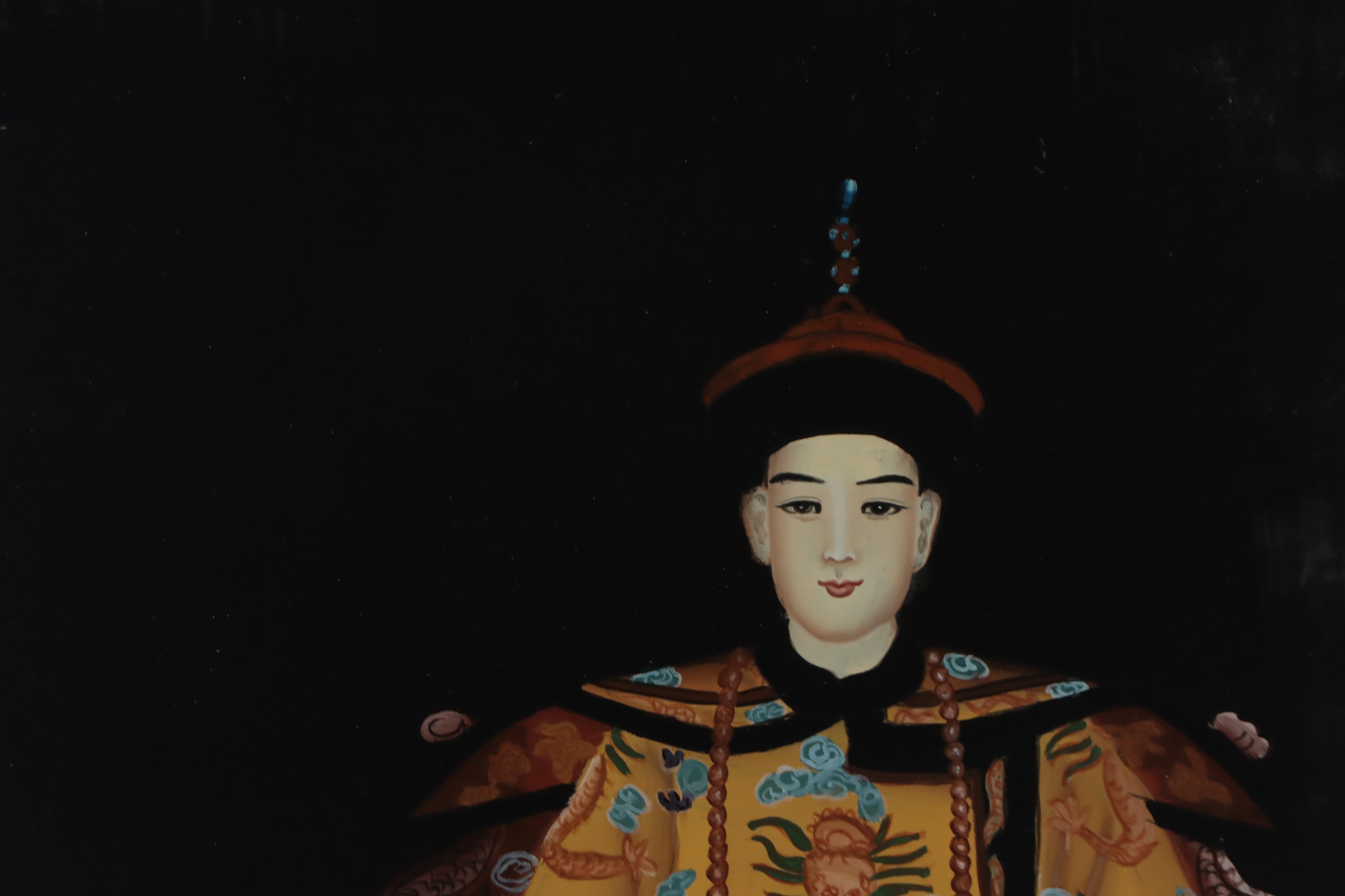 Reverse Glass Painting of Qing Emperor Ancestor Portrait