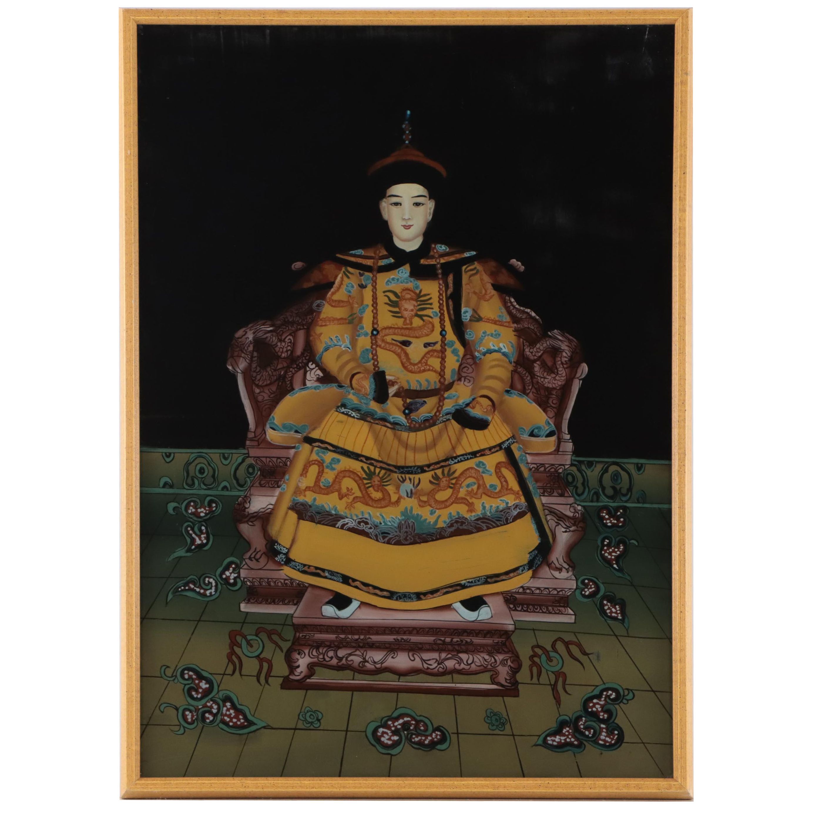 Reverse Glass Painting of Qing Emperor Ancestor Portrait
