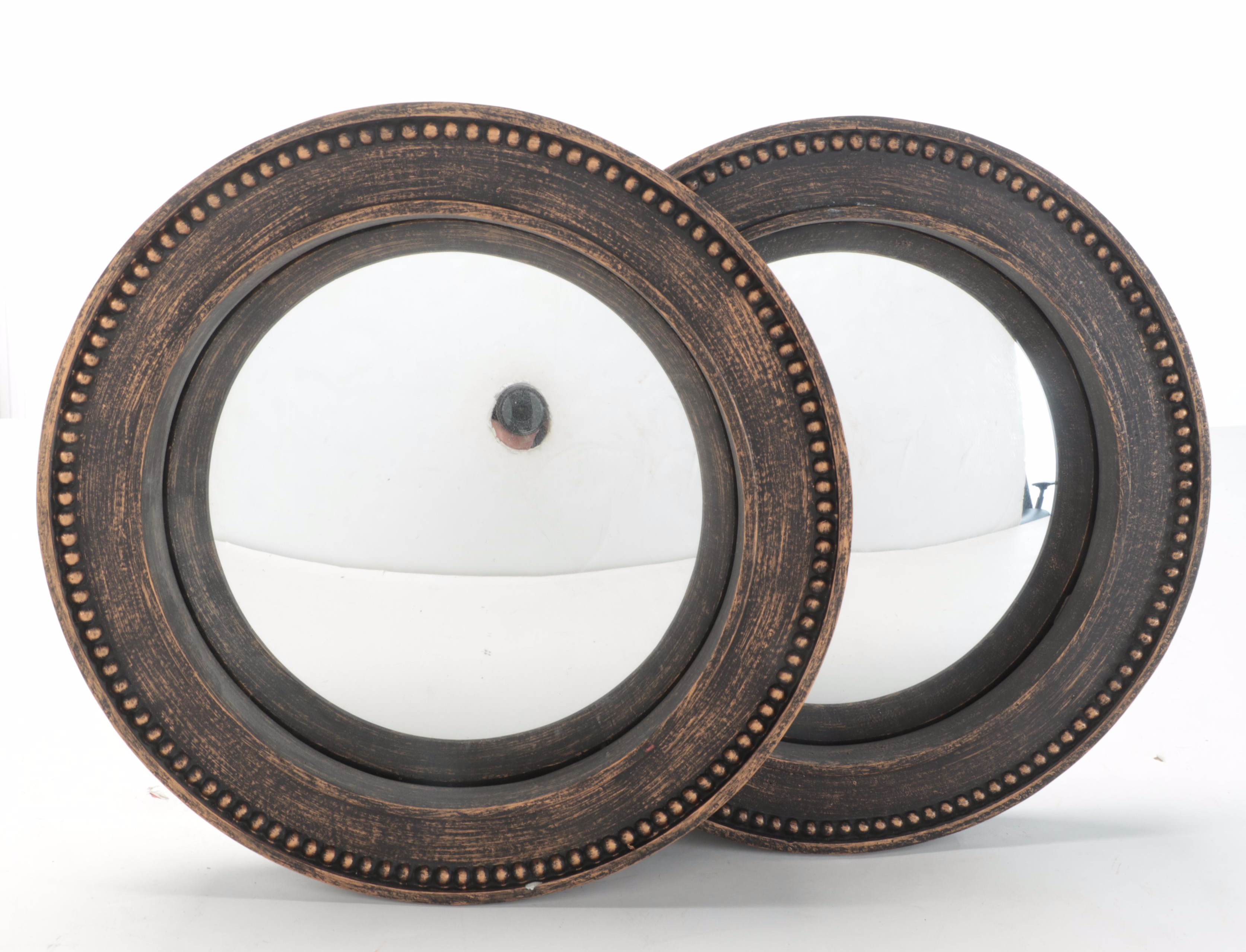Pair of Bronzed Beaded Trim Bullseye With Other Round Mirrors