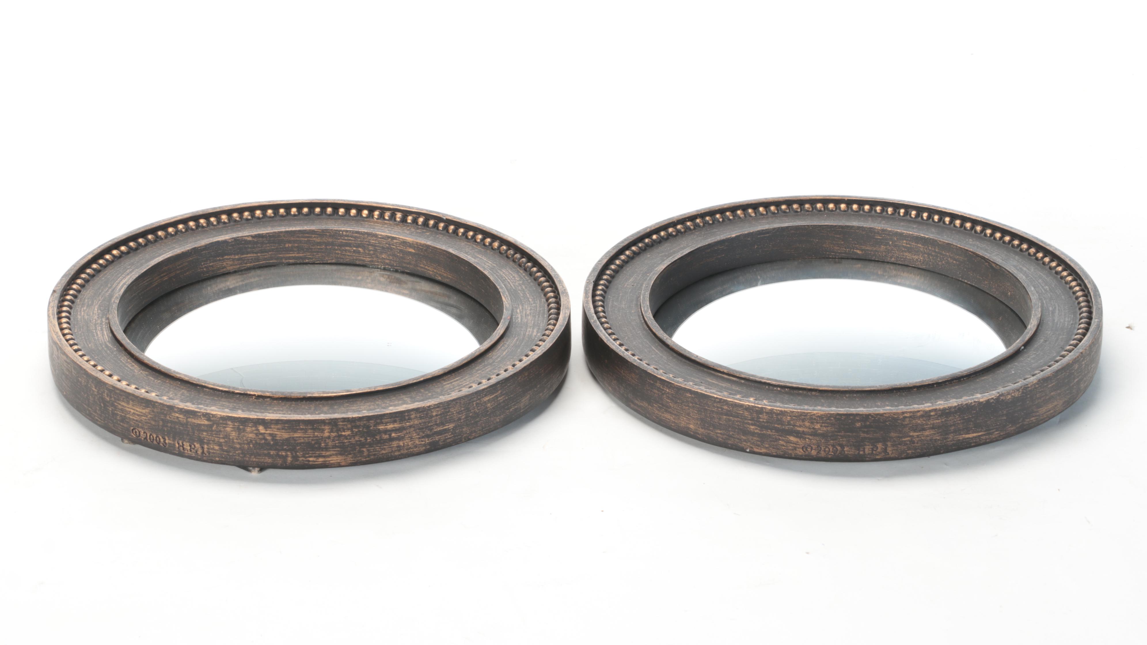 Pair of Bronzed Beaded Trim Bullseye With Other Round Mirrors