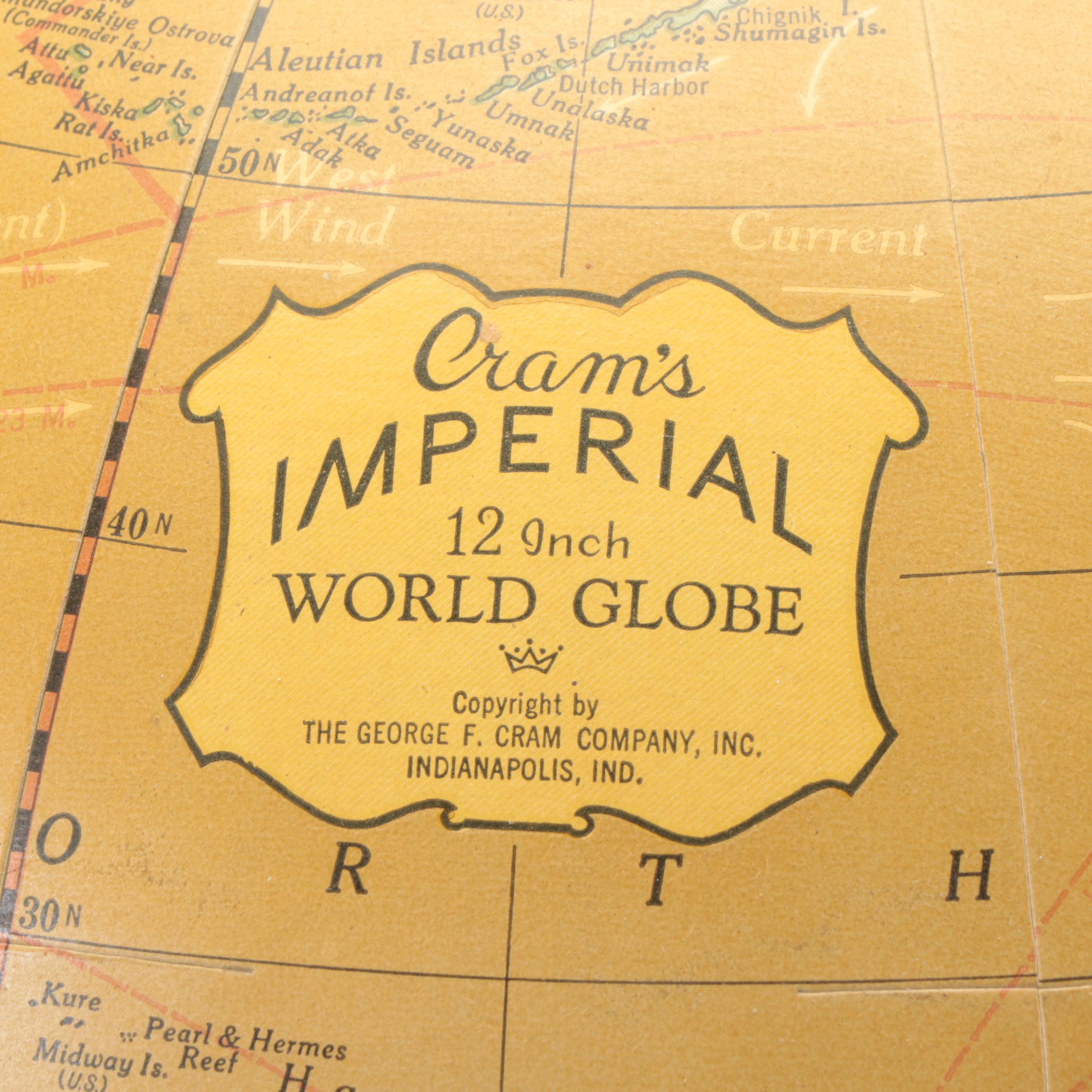 Art Deco Style Cram's "Imperial" 12" World Globe on Atlas Metal Base