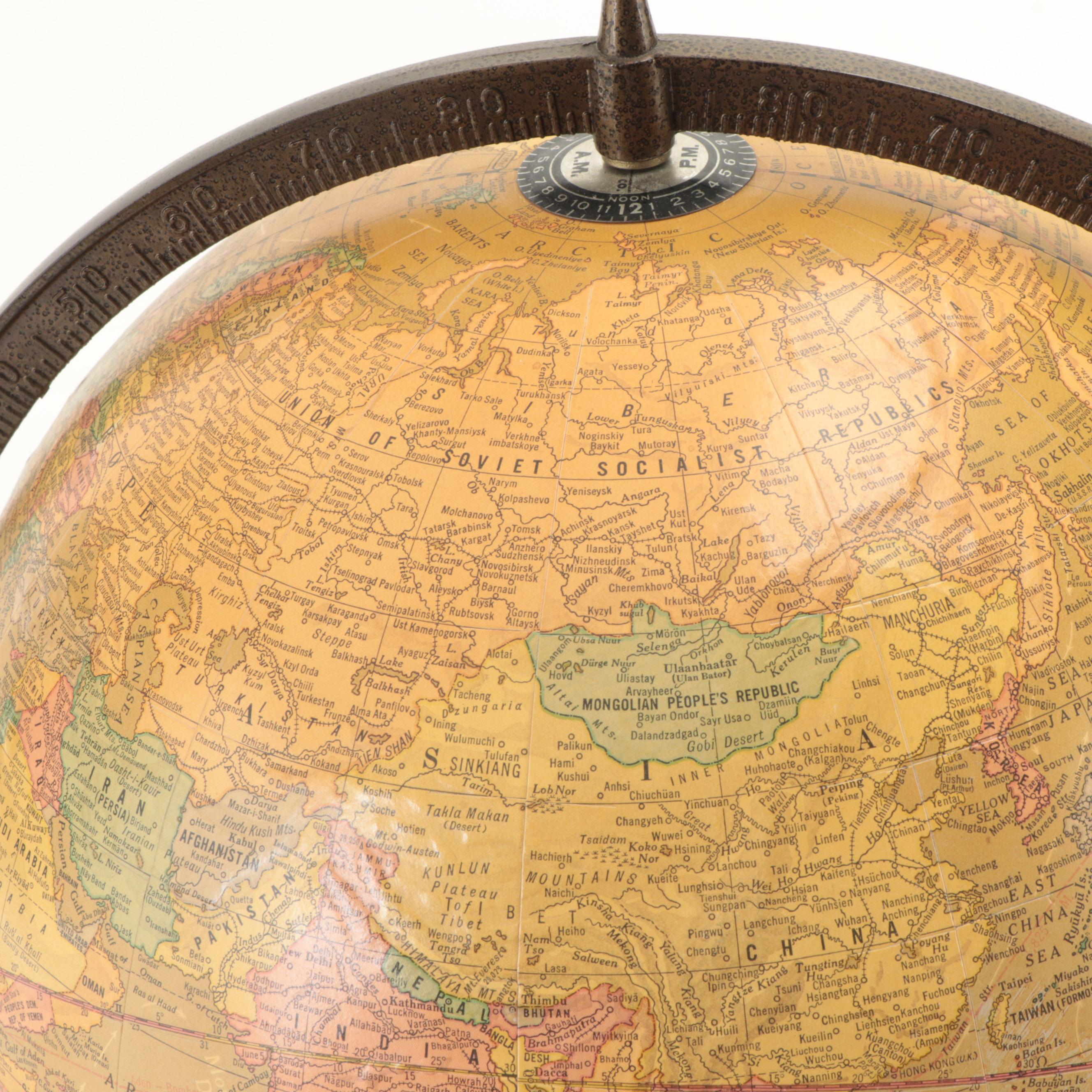 Art Deco Style Cram's "Imperial" 12" World Globe on Atlas Metal Base