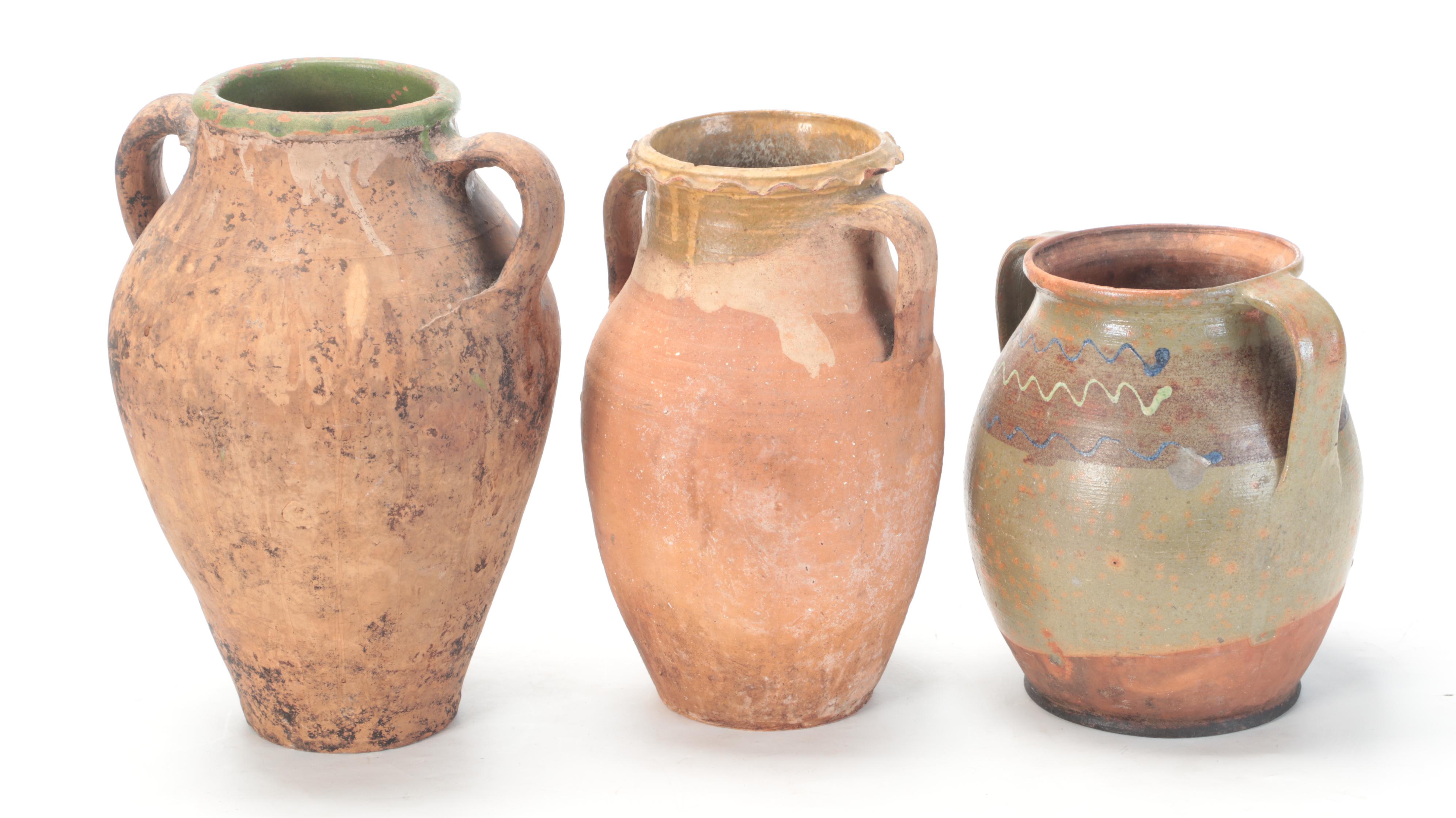 Terracotta Urn Jar Pot Bump-Patterned And Horizontal Stripe With Handle 85cm Height Asstd (B) main image 0
