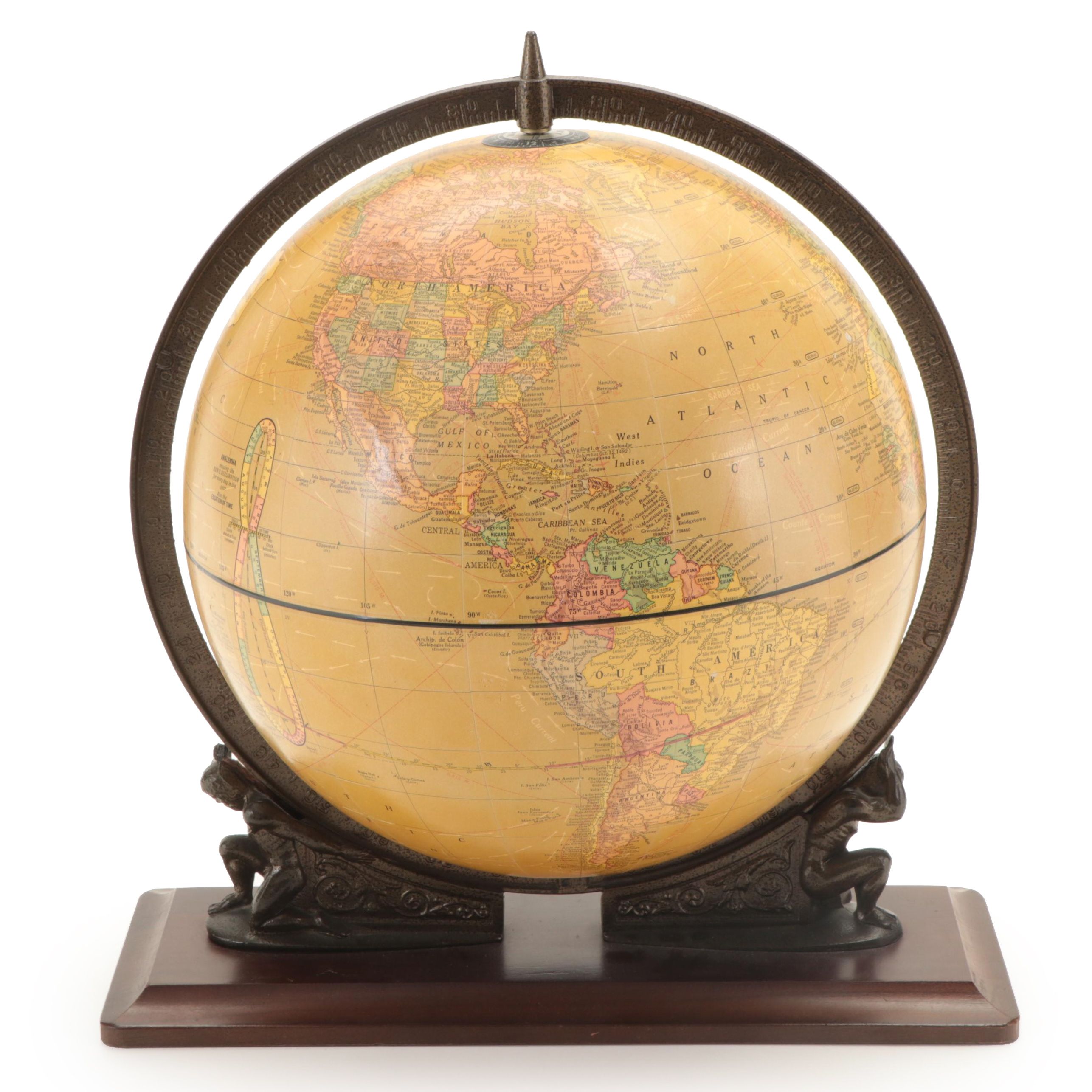 Art Deco Style Cram's "Imperial" 12" World Globe on Atlas Metal Base