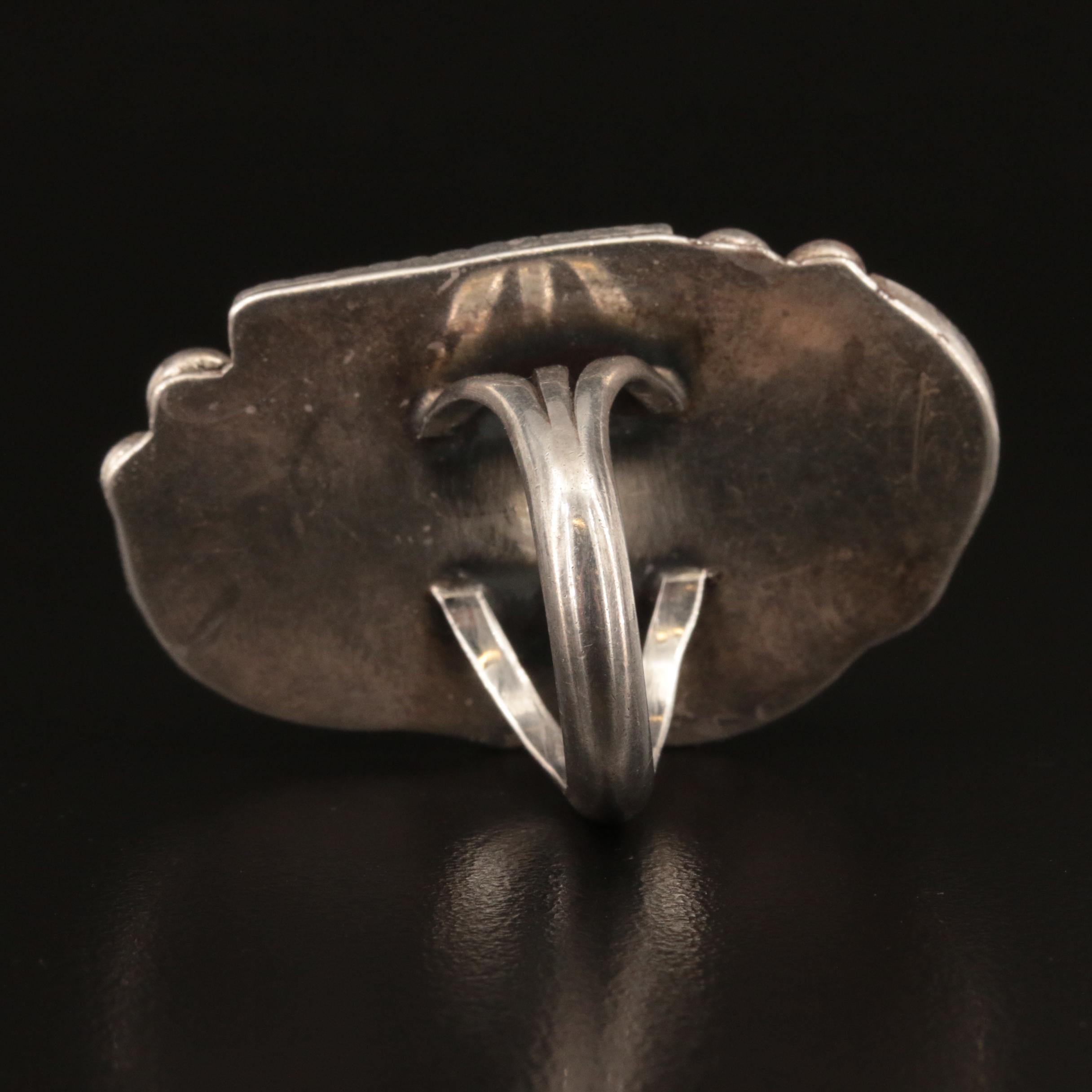 Western Sterling Turquoise Ring with Stampwork and Appliqué