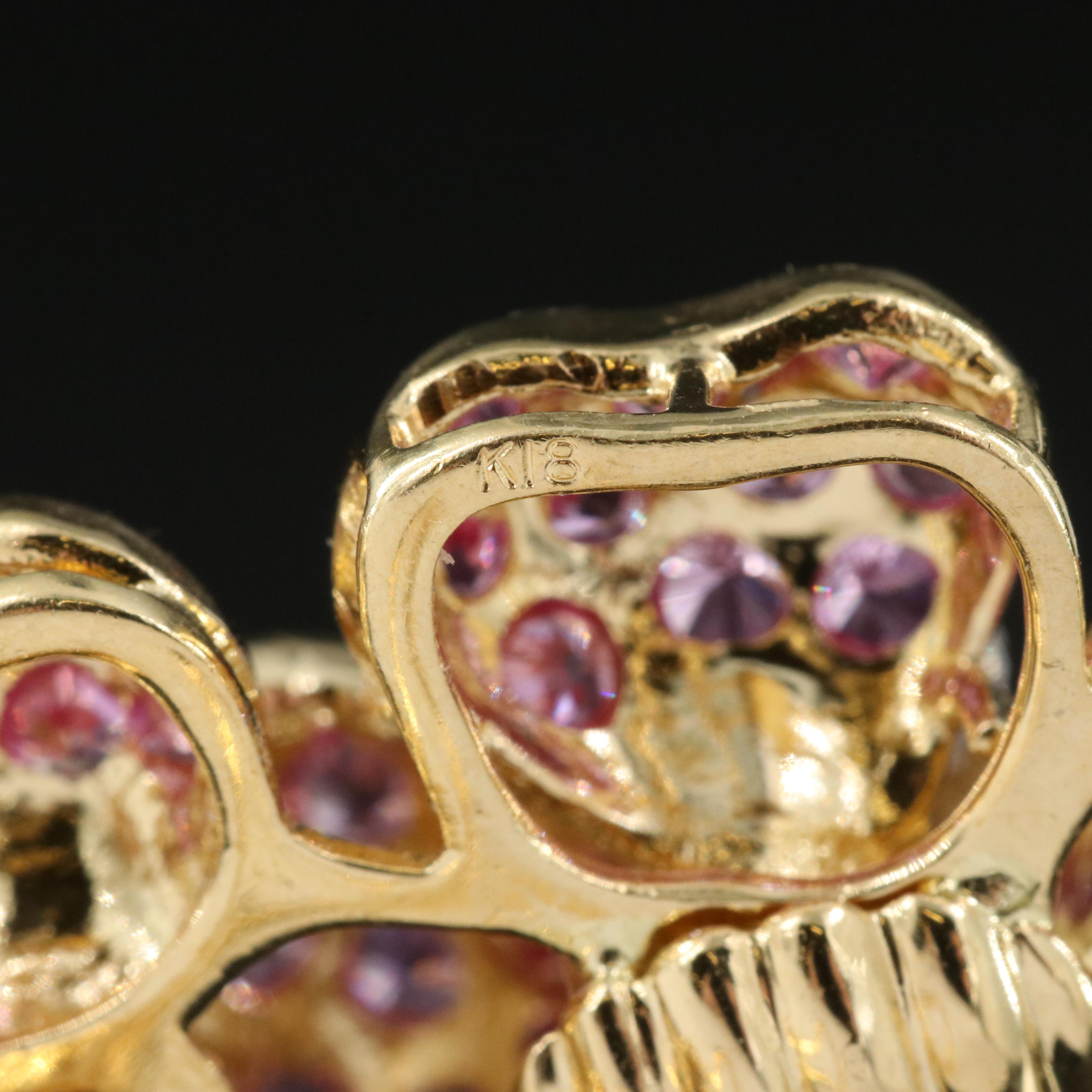 18K 1.10 CTW Diamond and Pink Sapphire Dogwood Blossom Earrings