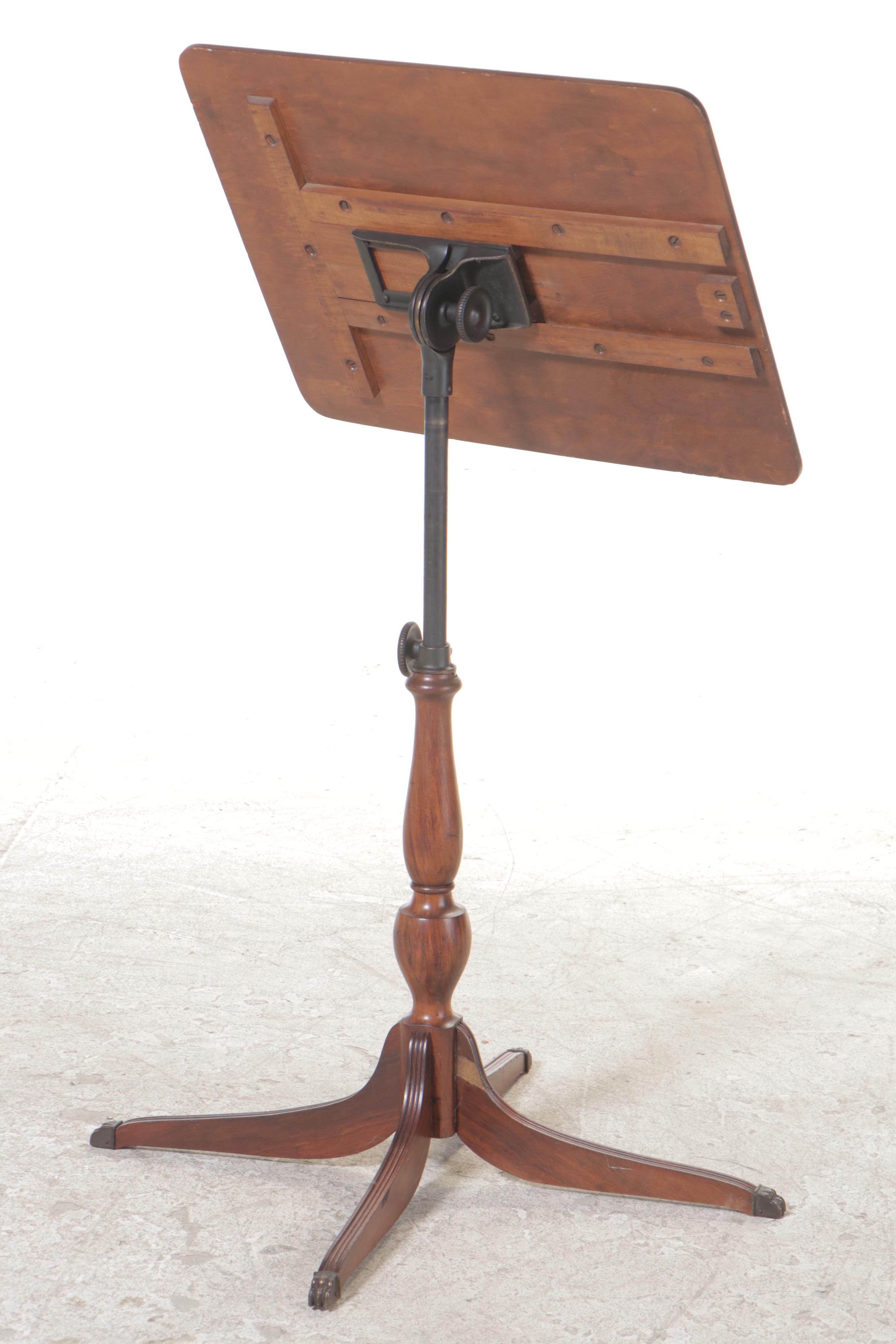 Classical Style Walnut Adjustable Drafting Table, Early to Mid 20th Century