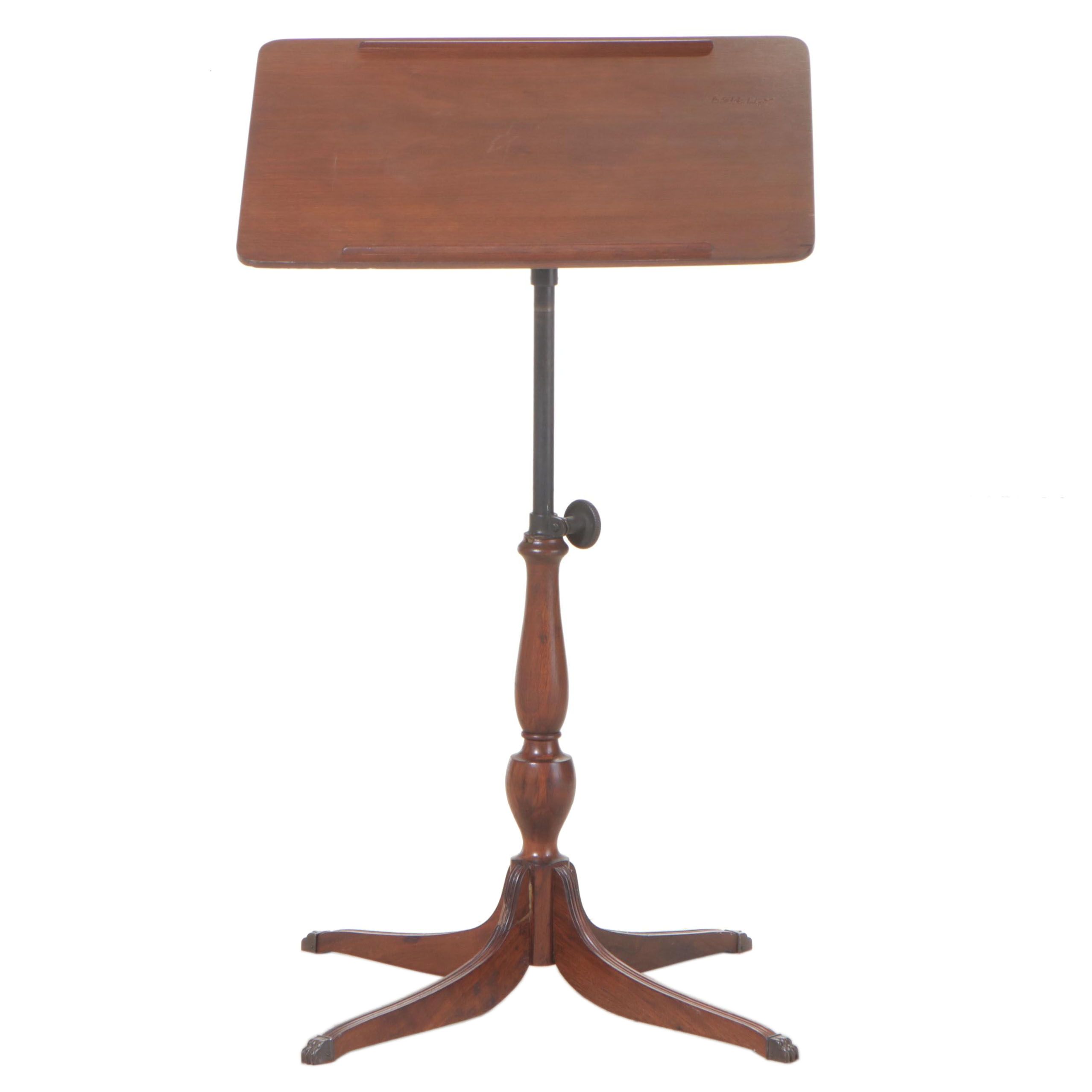 Classical Style Walnut Adjustable Drafting Table, Early to Mid 20th Century