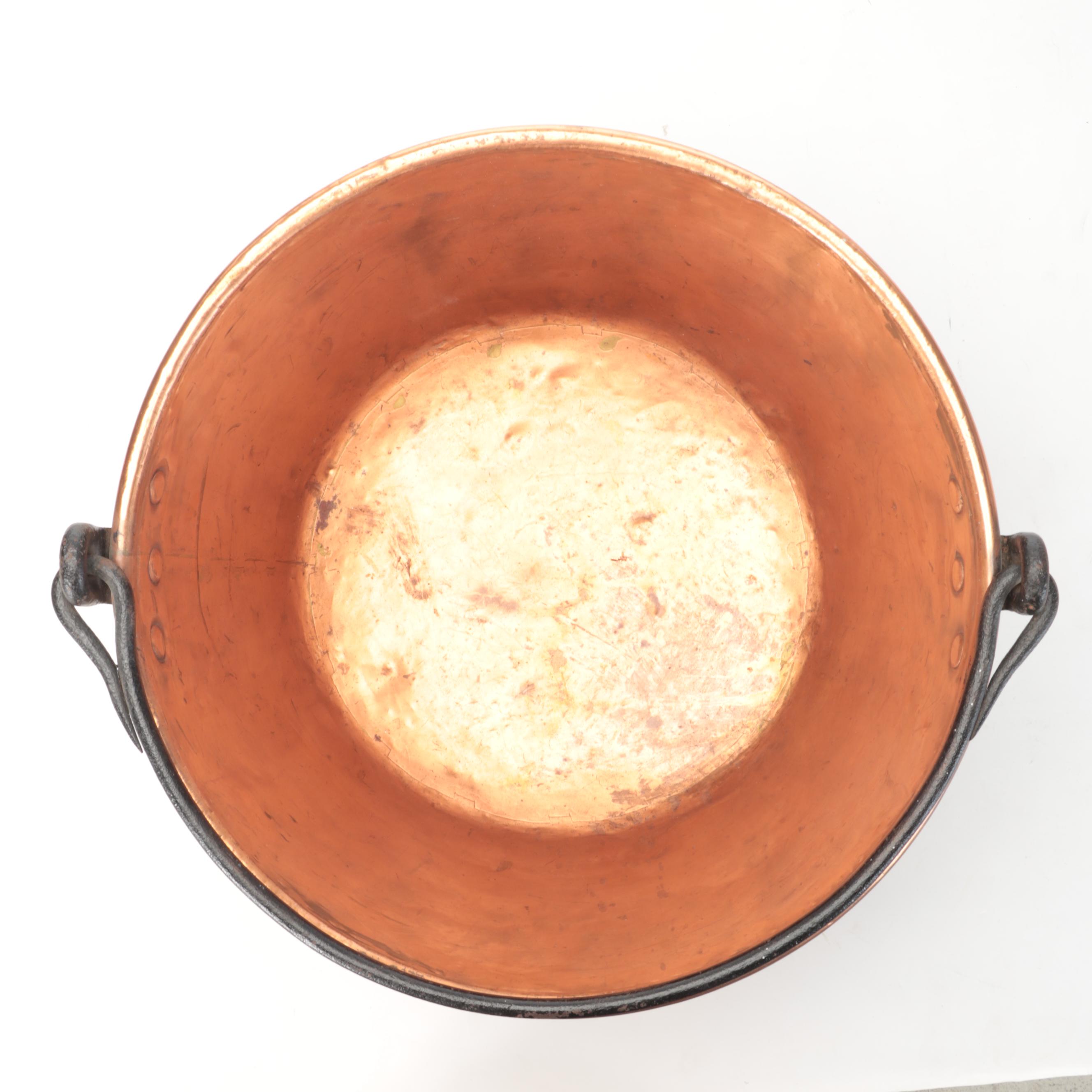 Copper Apple Butter Kettle with Wrought Iron Bail