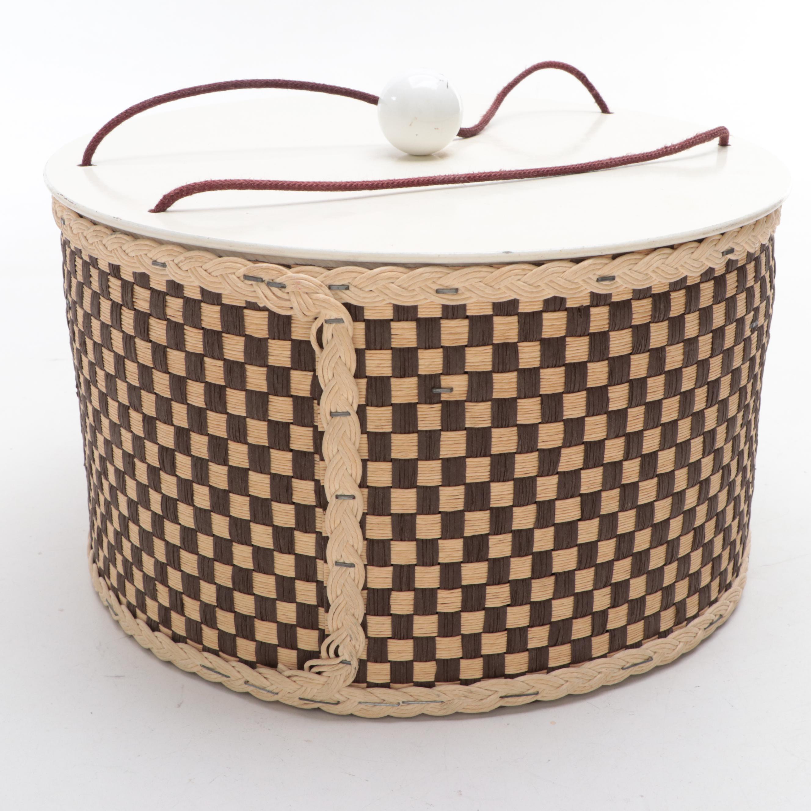 Paper Raffia Weave Sewing Caddy with Sewing Supplies and Notions