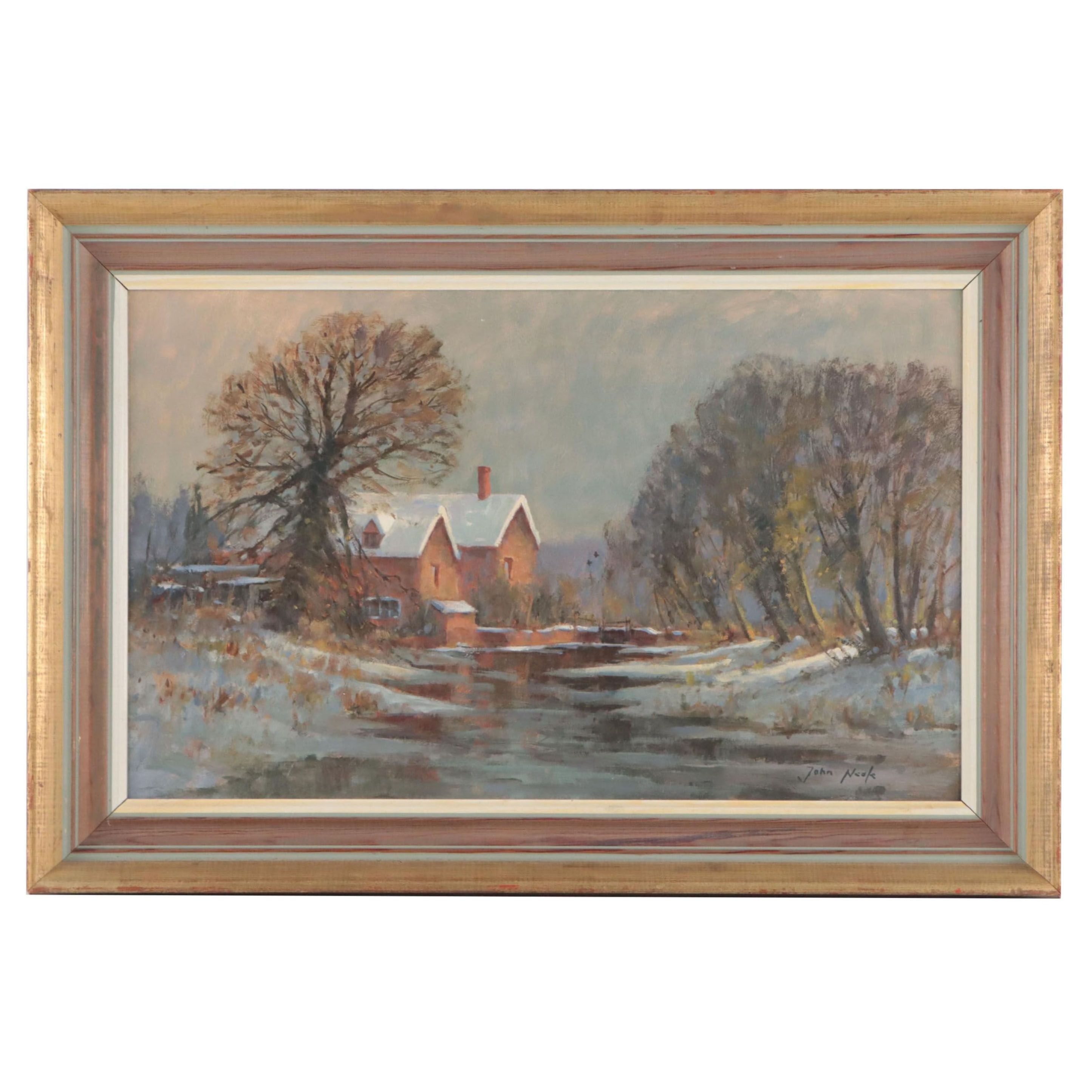 John Neale Oil Painting "The Mill Stream In Winter"