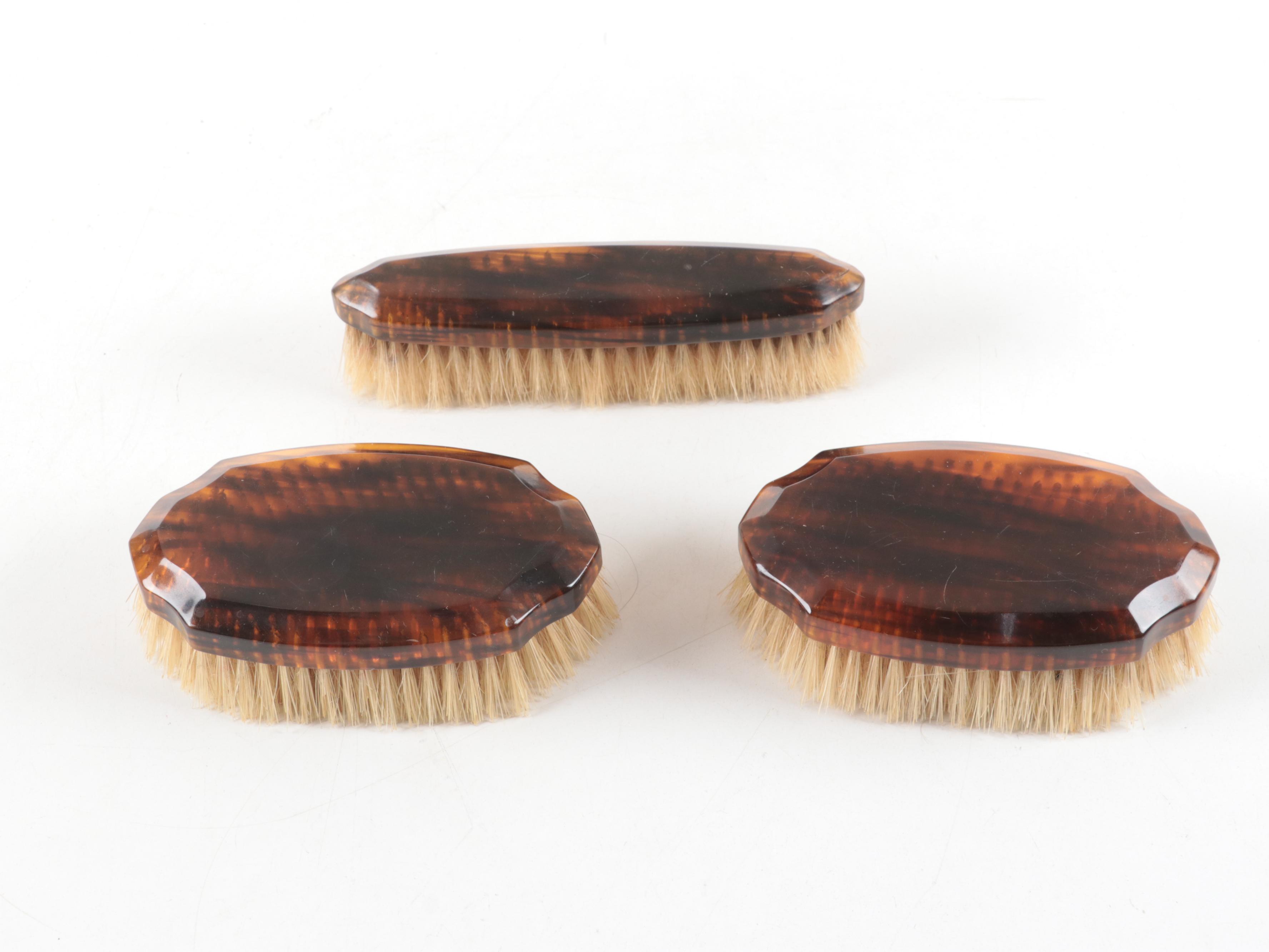 Art Deco Style Celluloid and Bakelite Hand Mirrors and Clothes Brushes