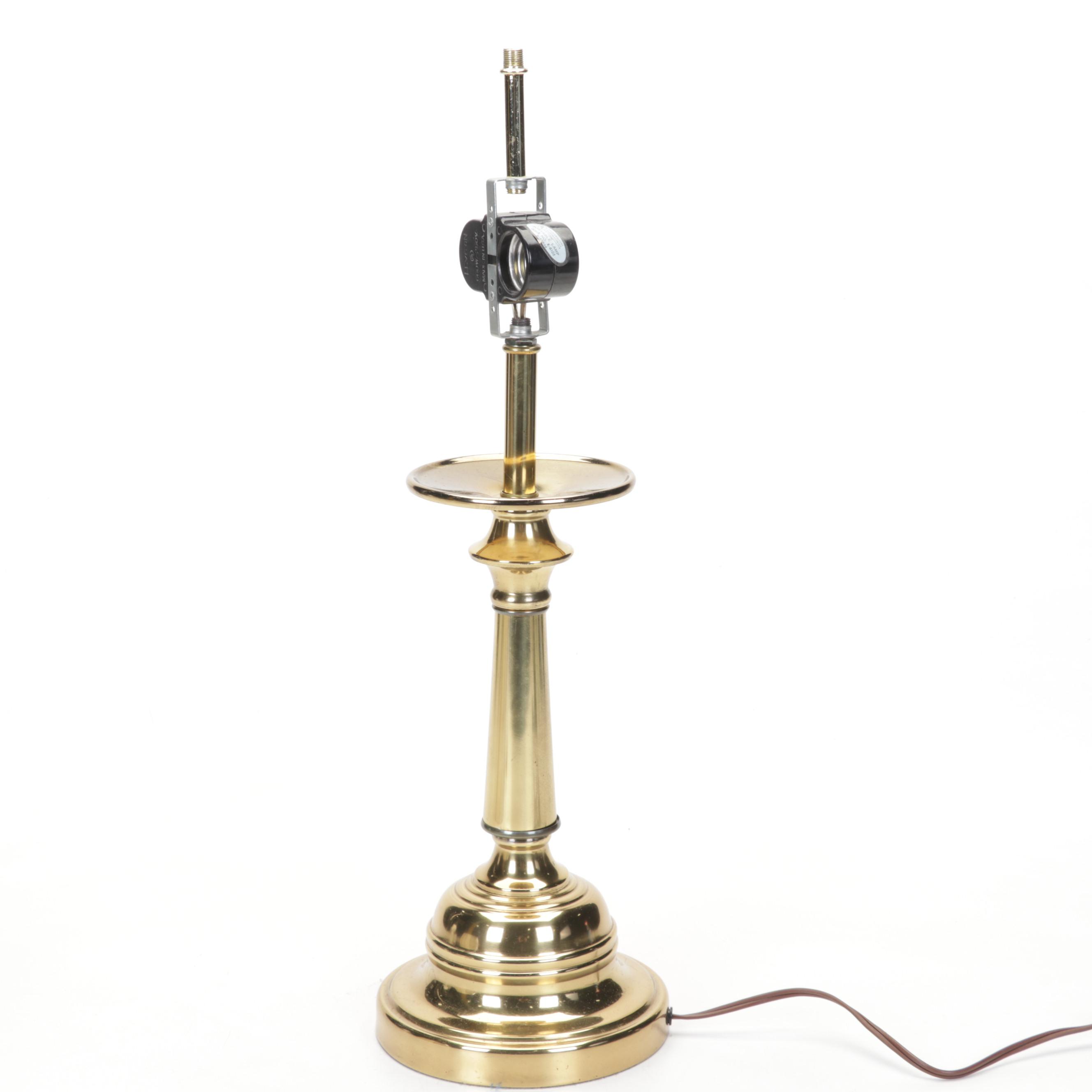 Brass Table Lamp with Capiz Shell Shade, Mid-20th Century