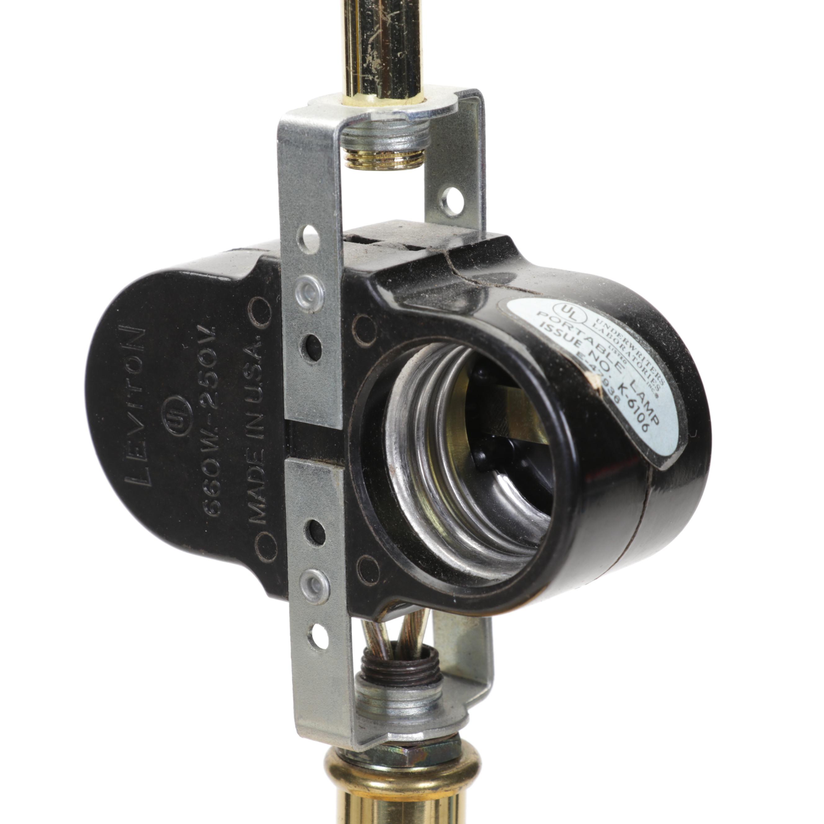 Brass Table Lamp with Capiz Shell Shade, Mid-20th Century