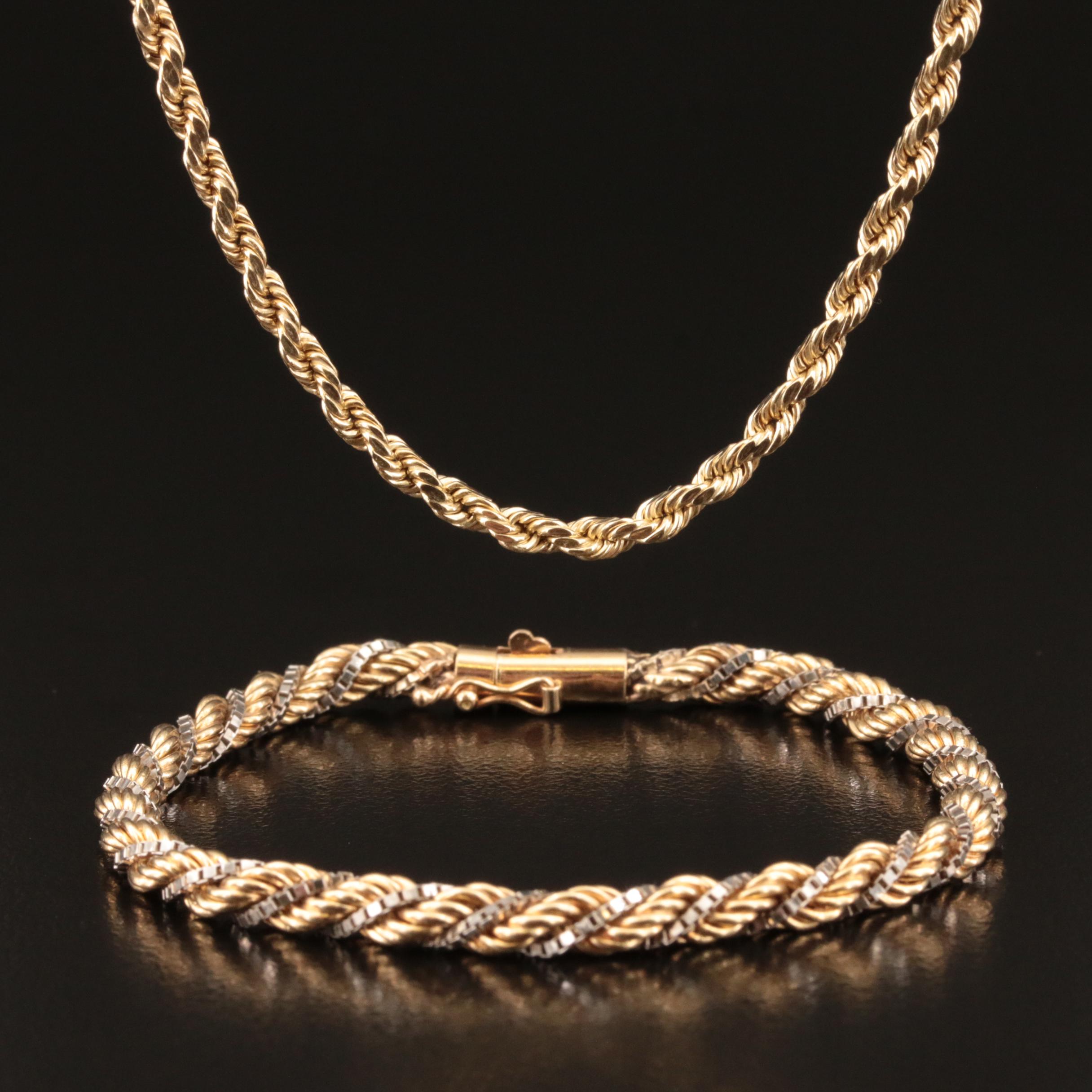 14K Rope Chain Necklace and Bracelet