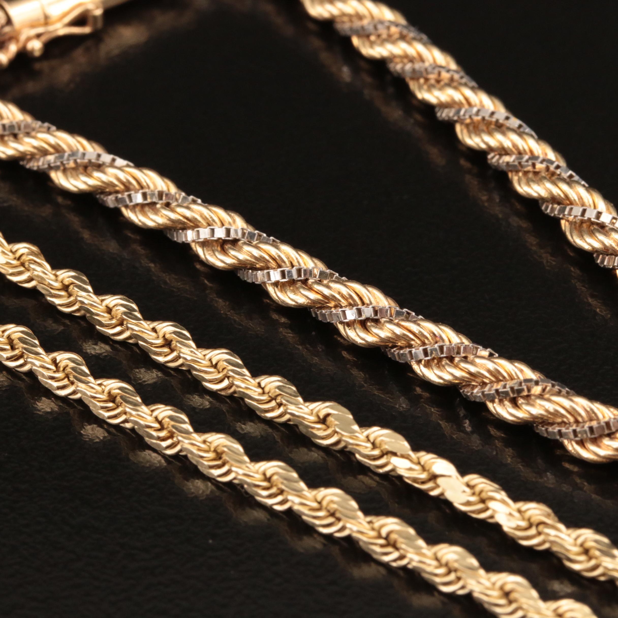 14K Rope Chain Necklace and Bracelet