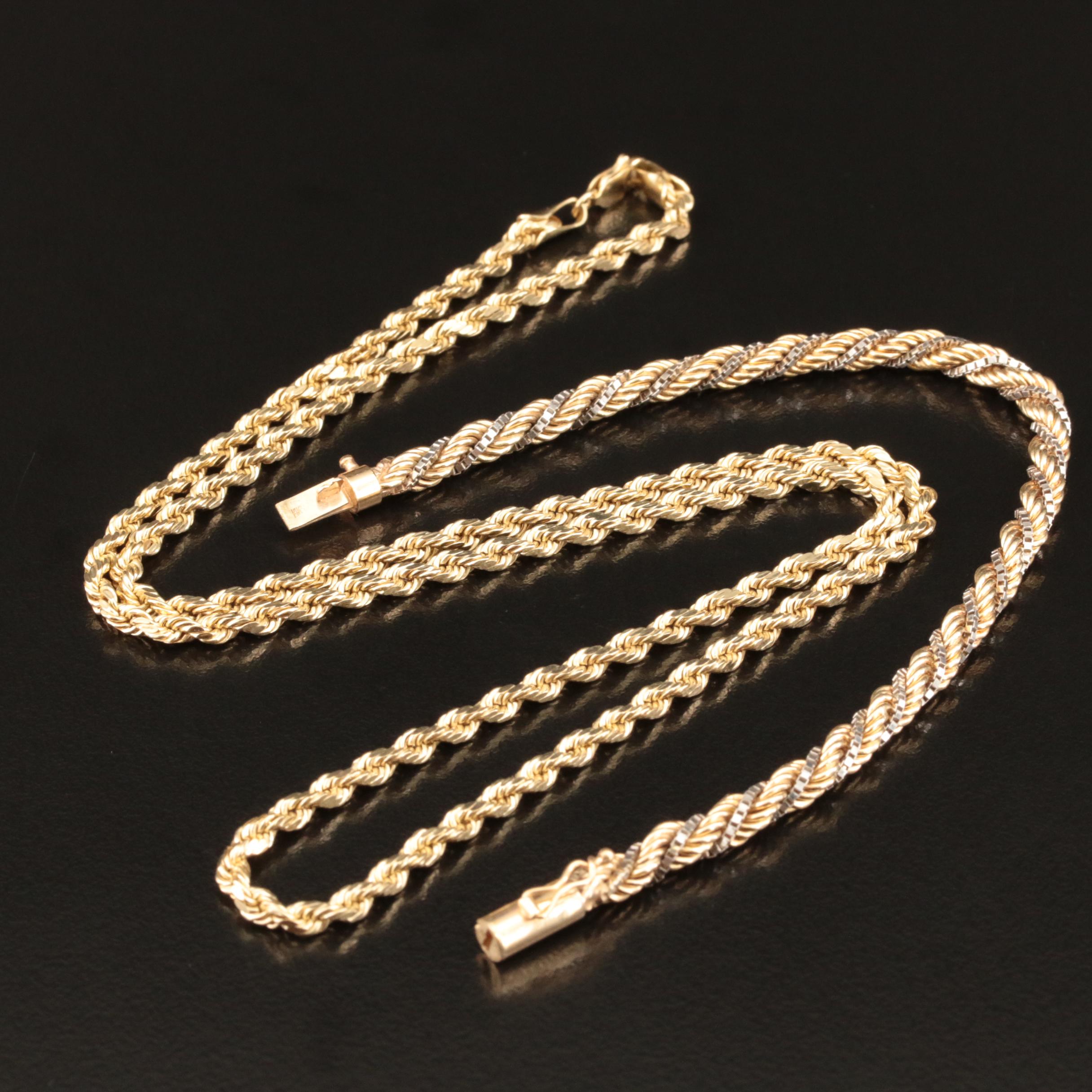 14K Rope Chain Necklace and Bracelet