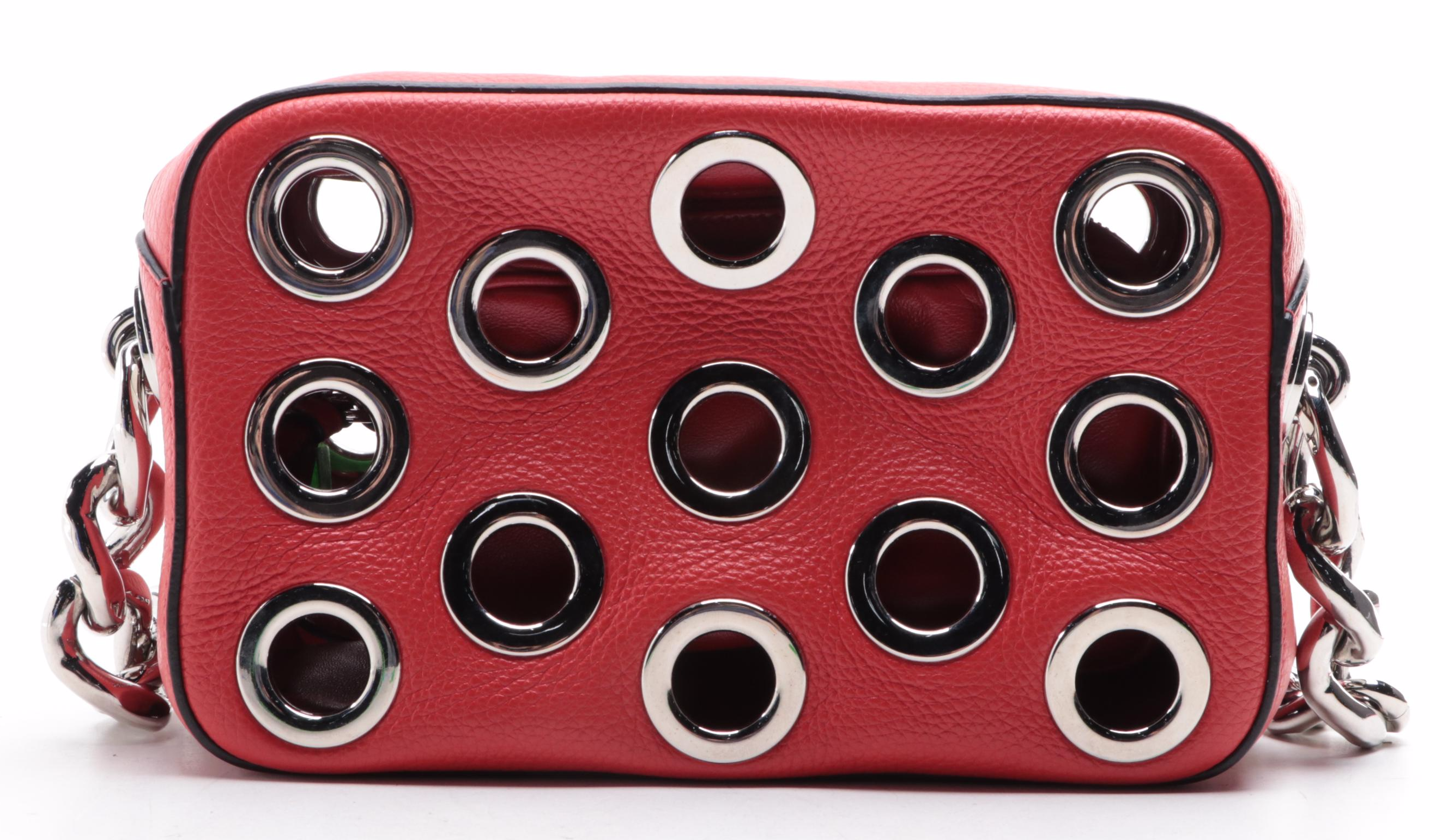 Prada Grommet Shoulder Bag with Chain Strap in Leather