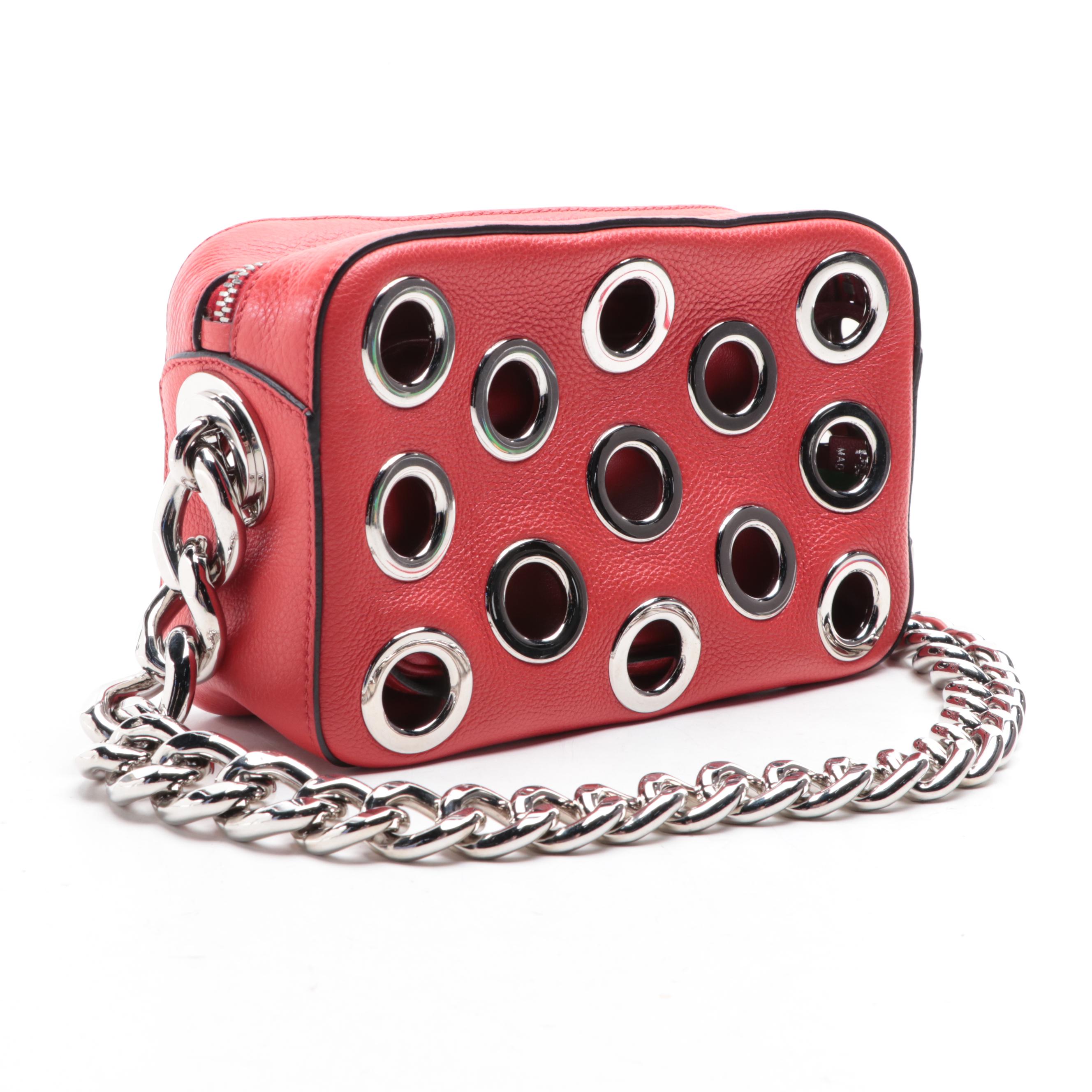Prada Grommet Shoulder Bag with Chain Strap in Leather
