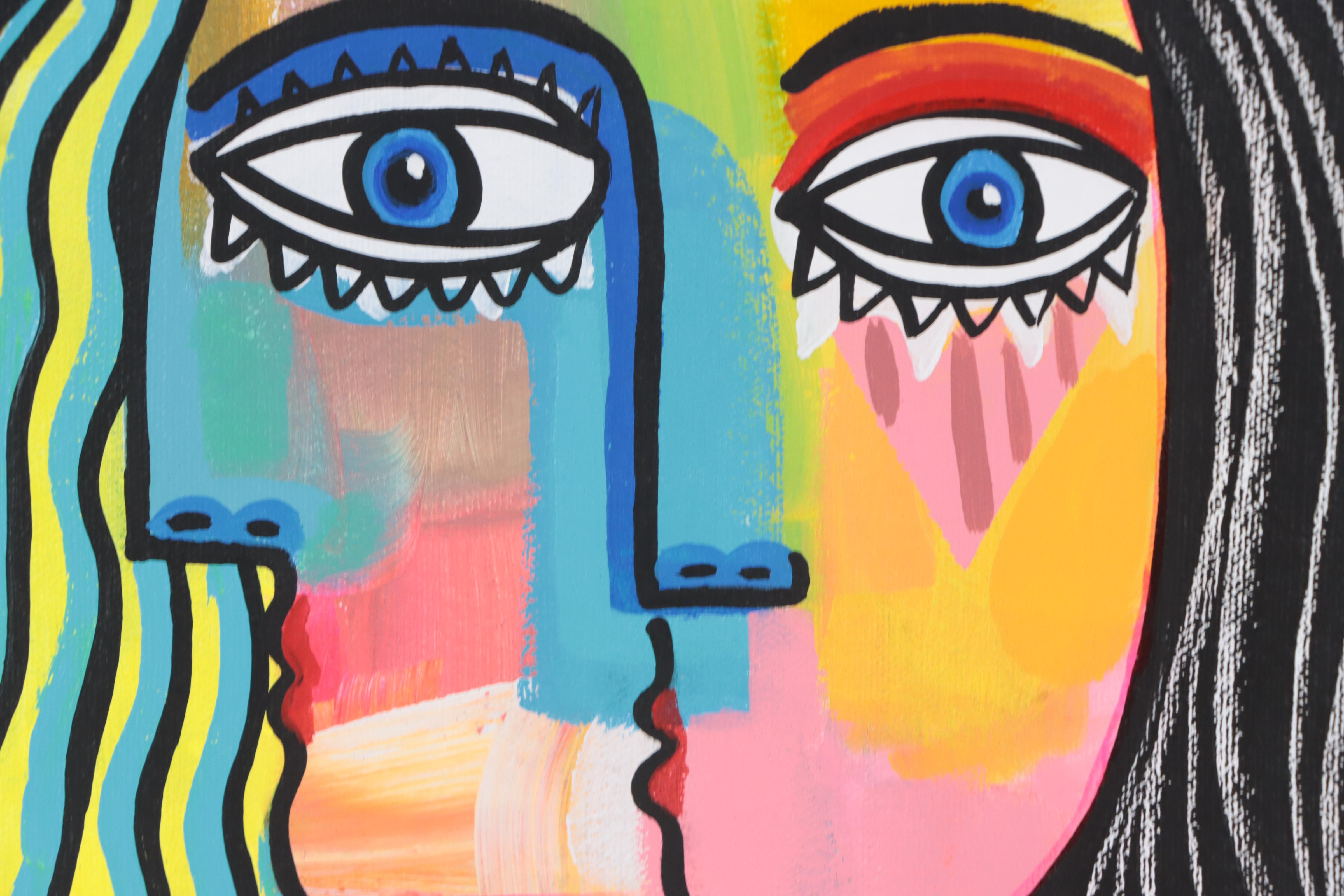 Michel Blázquez Acrylic Painting "Woman with Hat II," 2023