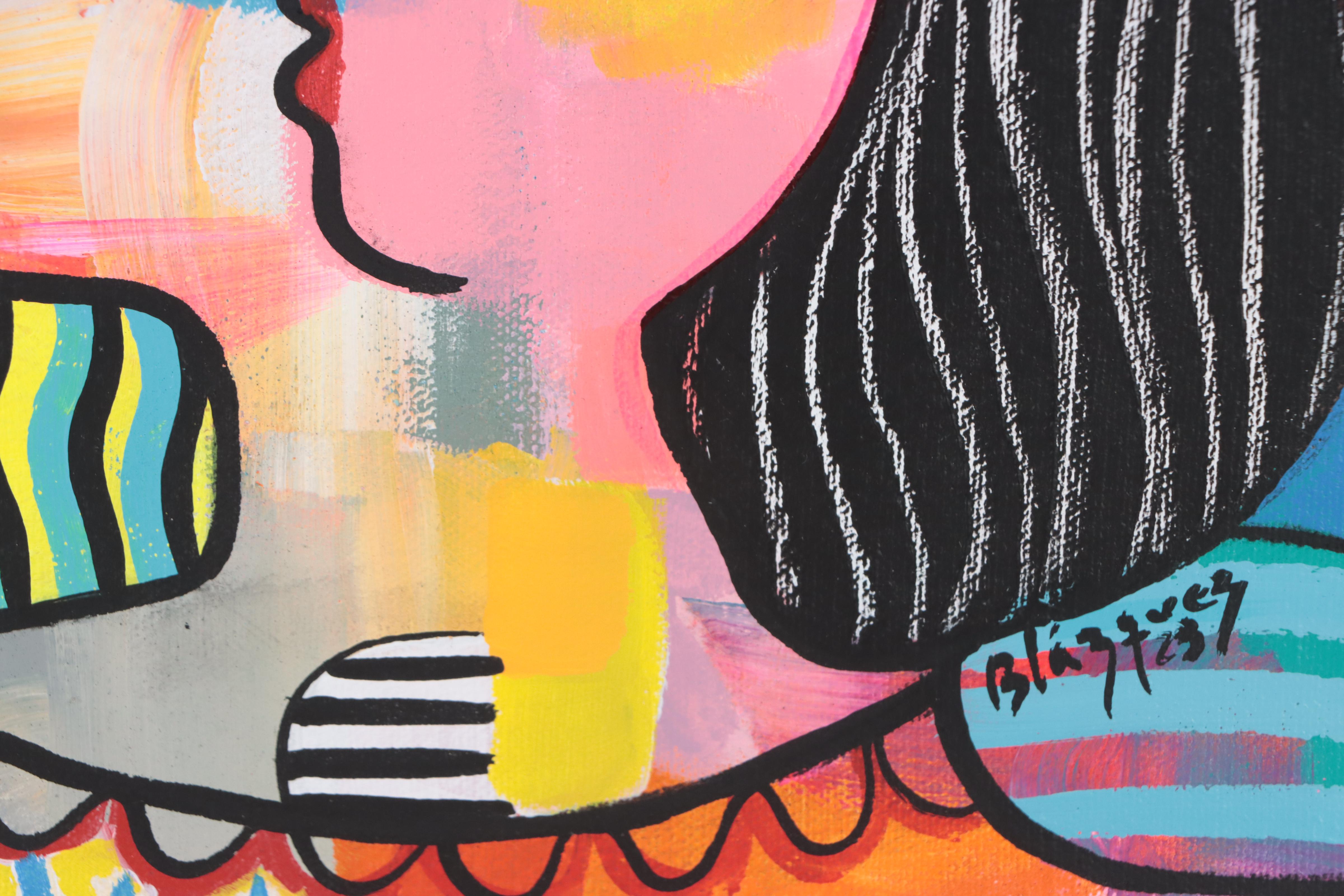 Michel Blázquez Acrylic Painting "Woman with Hat II," 2023