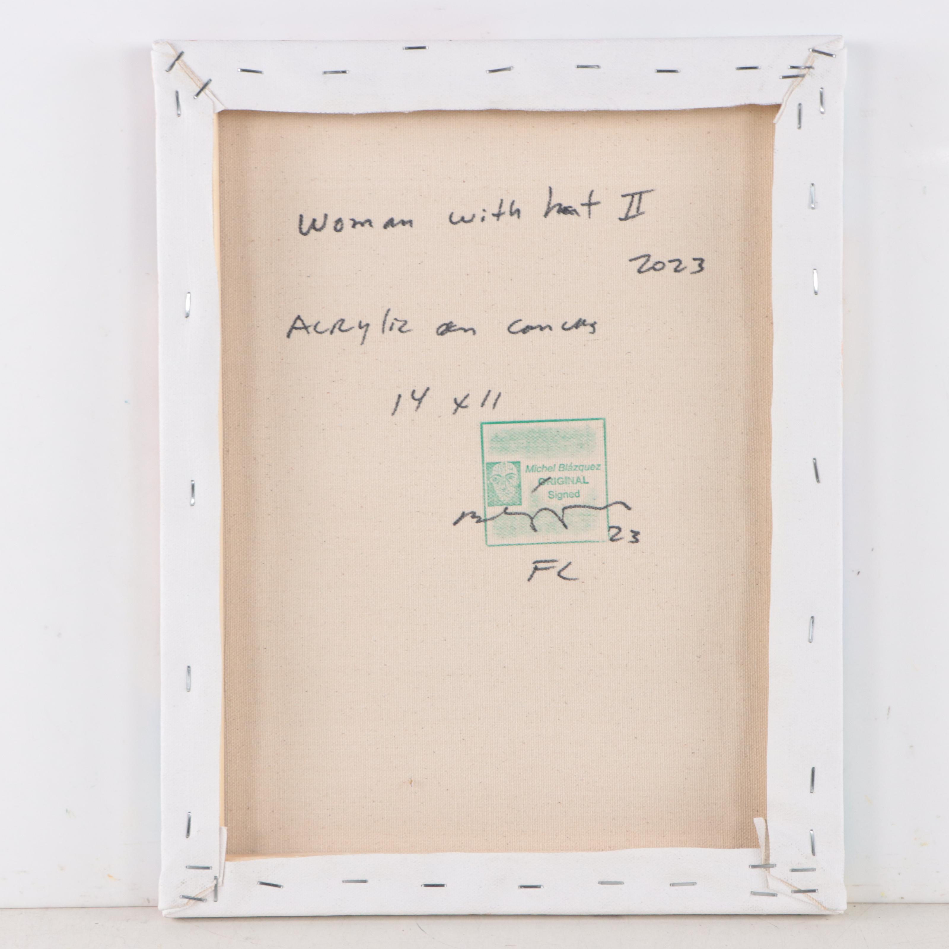 Michel Blázquez Acrylic Painting "Woman with Hat II," 2023