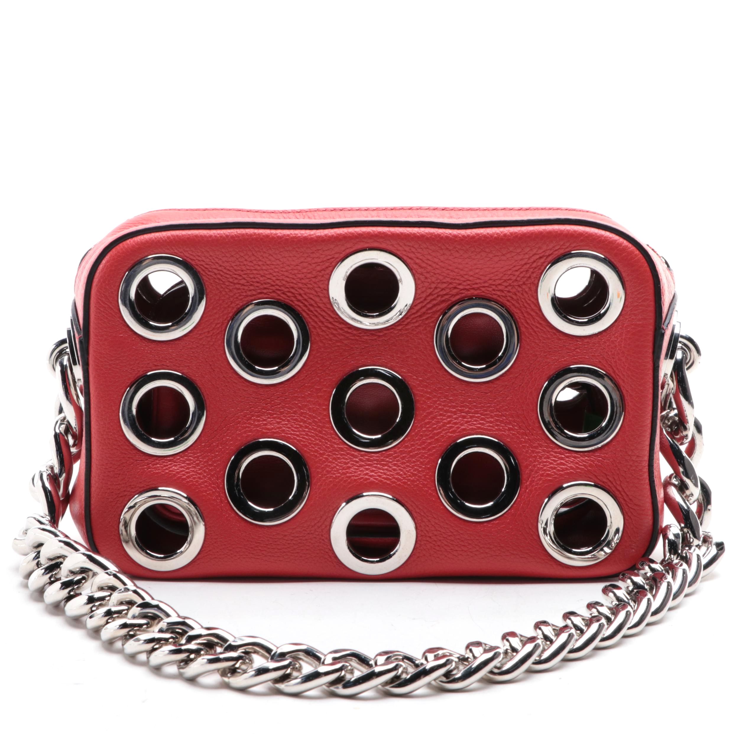 Prada Grommet Shoulder Bag with Chain Strap in Leather