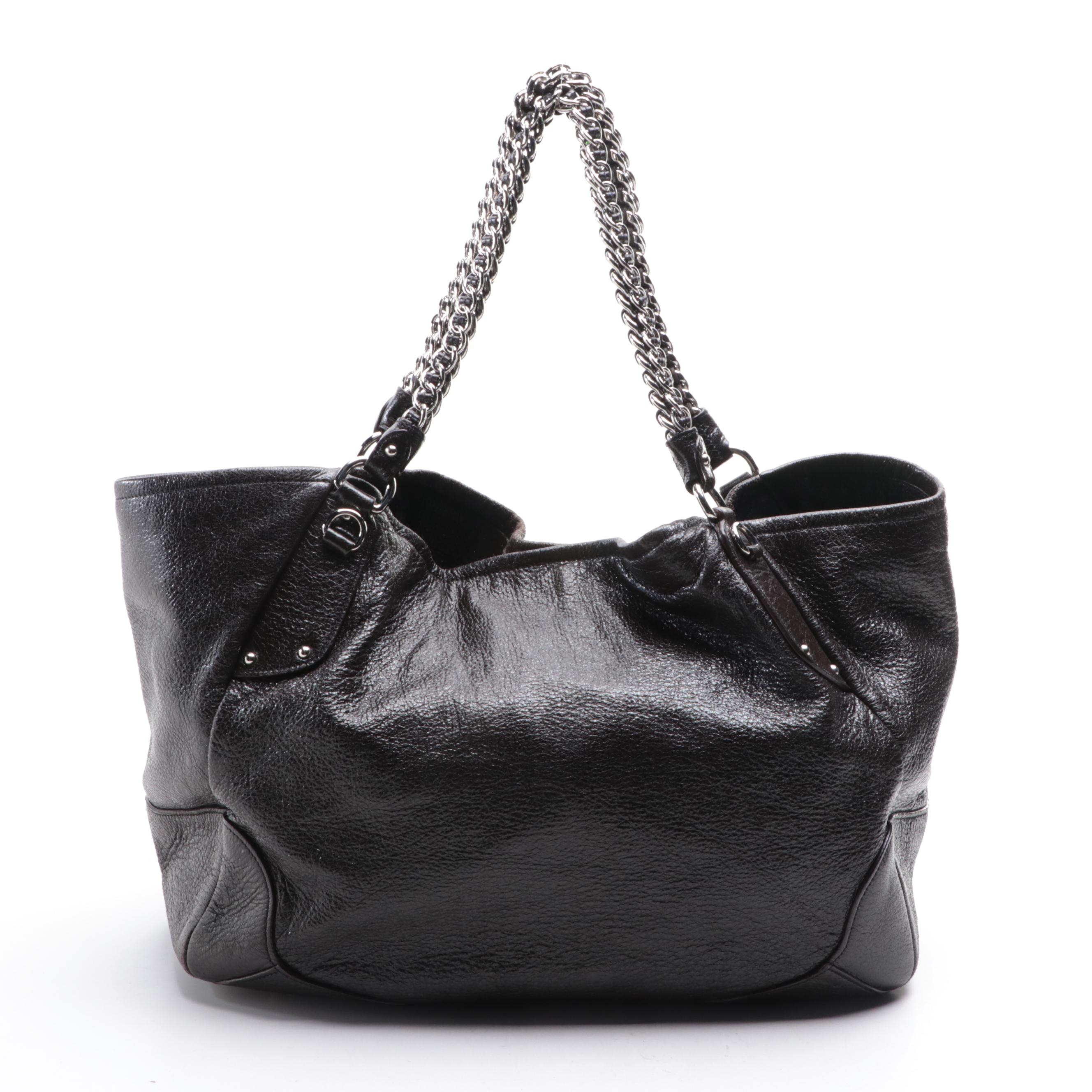 Prada Lux Chain Hobo Bag in Patent and Grain Finish Leather