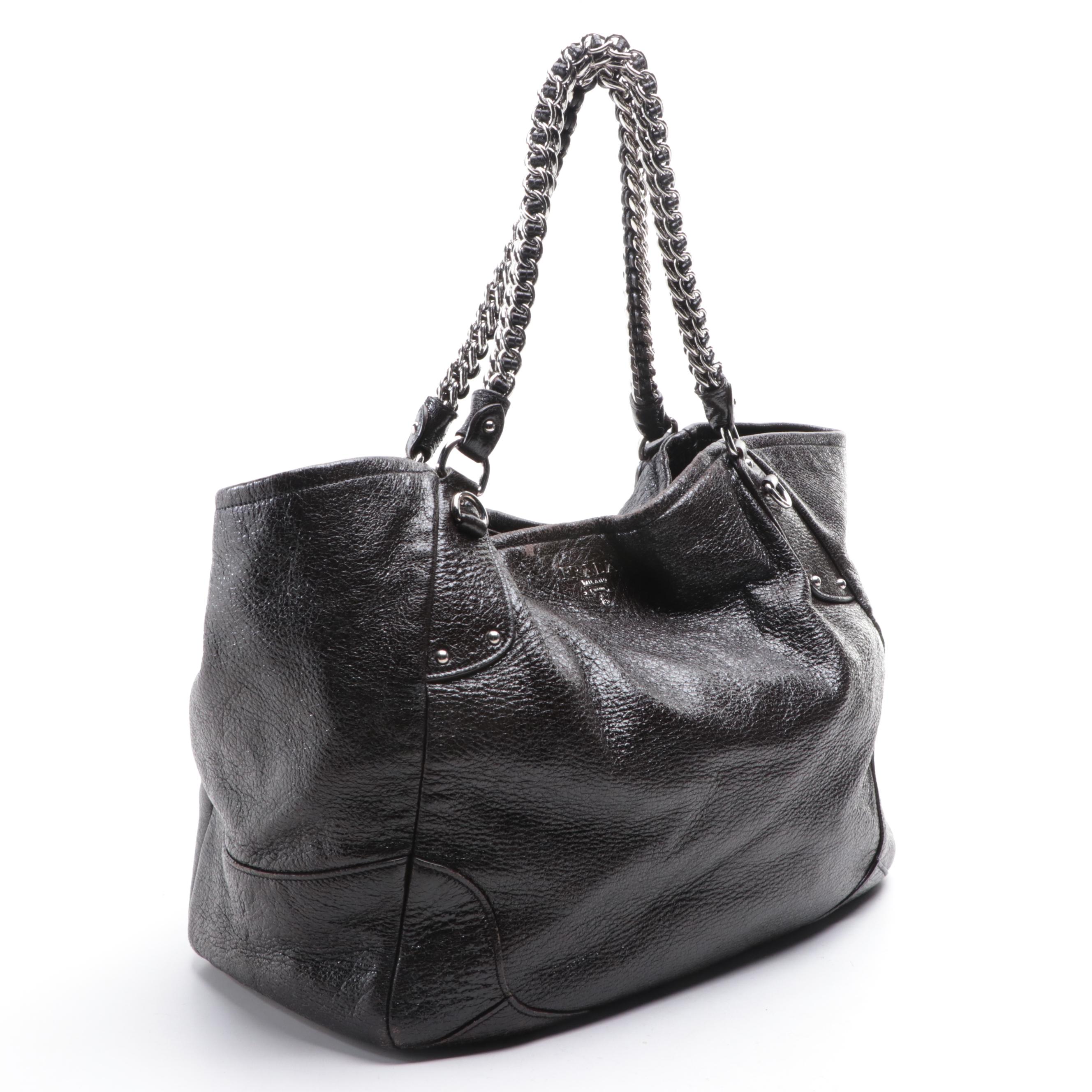 Prada Lux Chain Hobo Bag in Patent and Grain Finish Leather