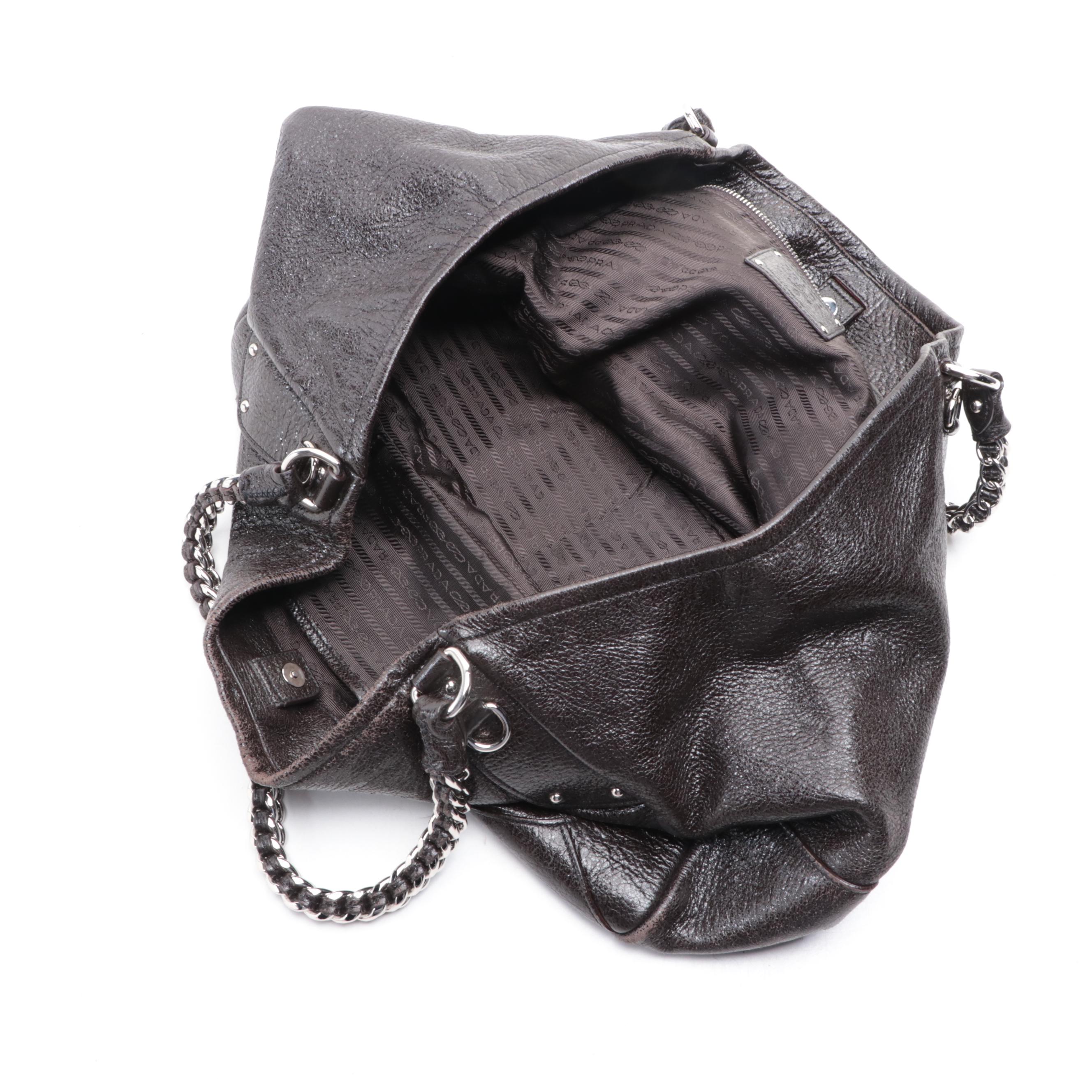 Prada Lux Chain Hobo Bag in Patent and Grain Finish Leather