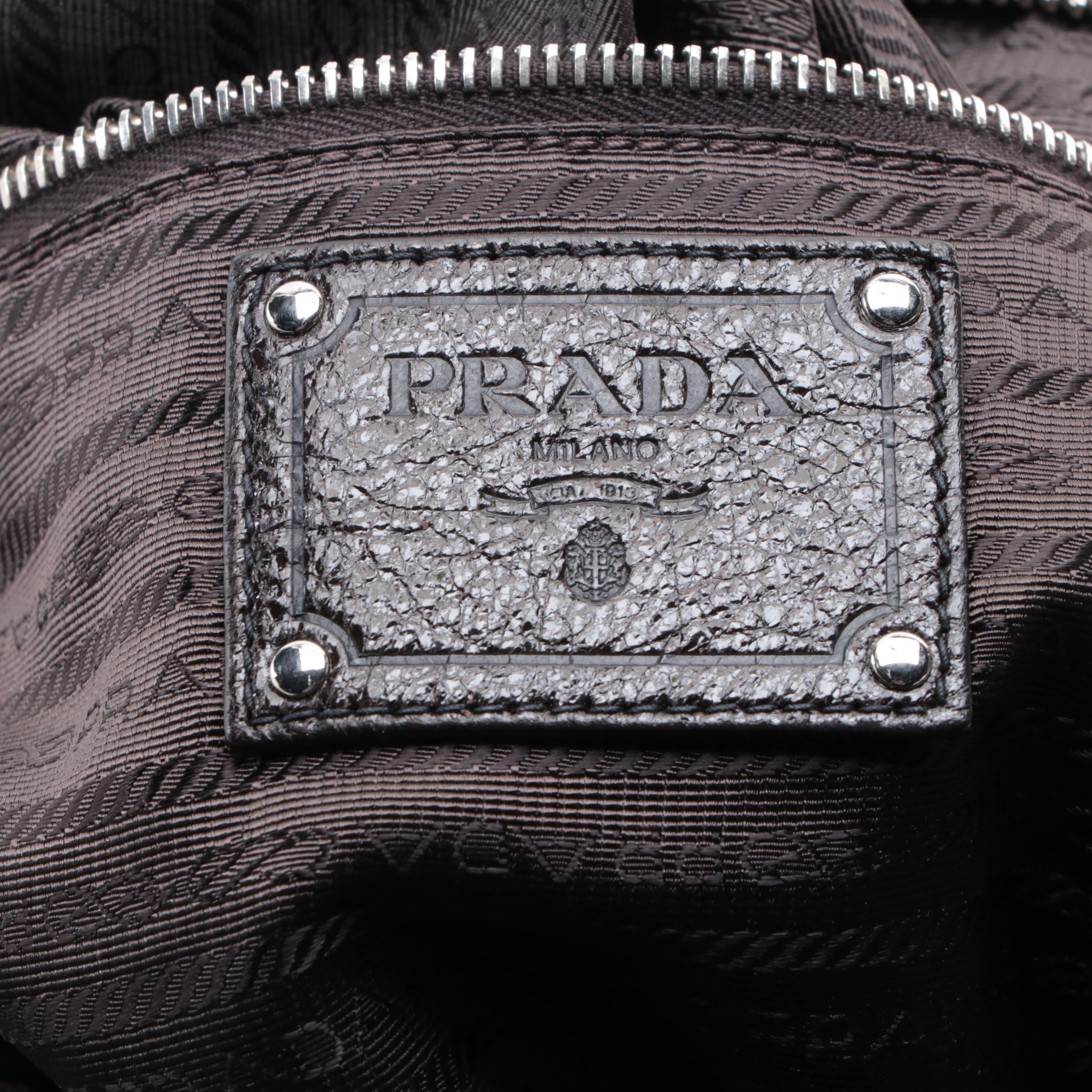Prada Lux Chain Hobo Bag in Patent and Grain Finish Leather