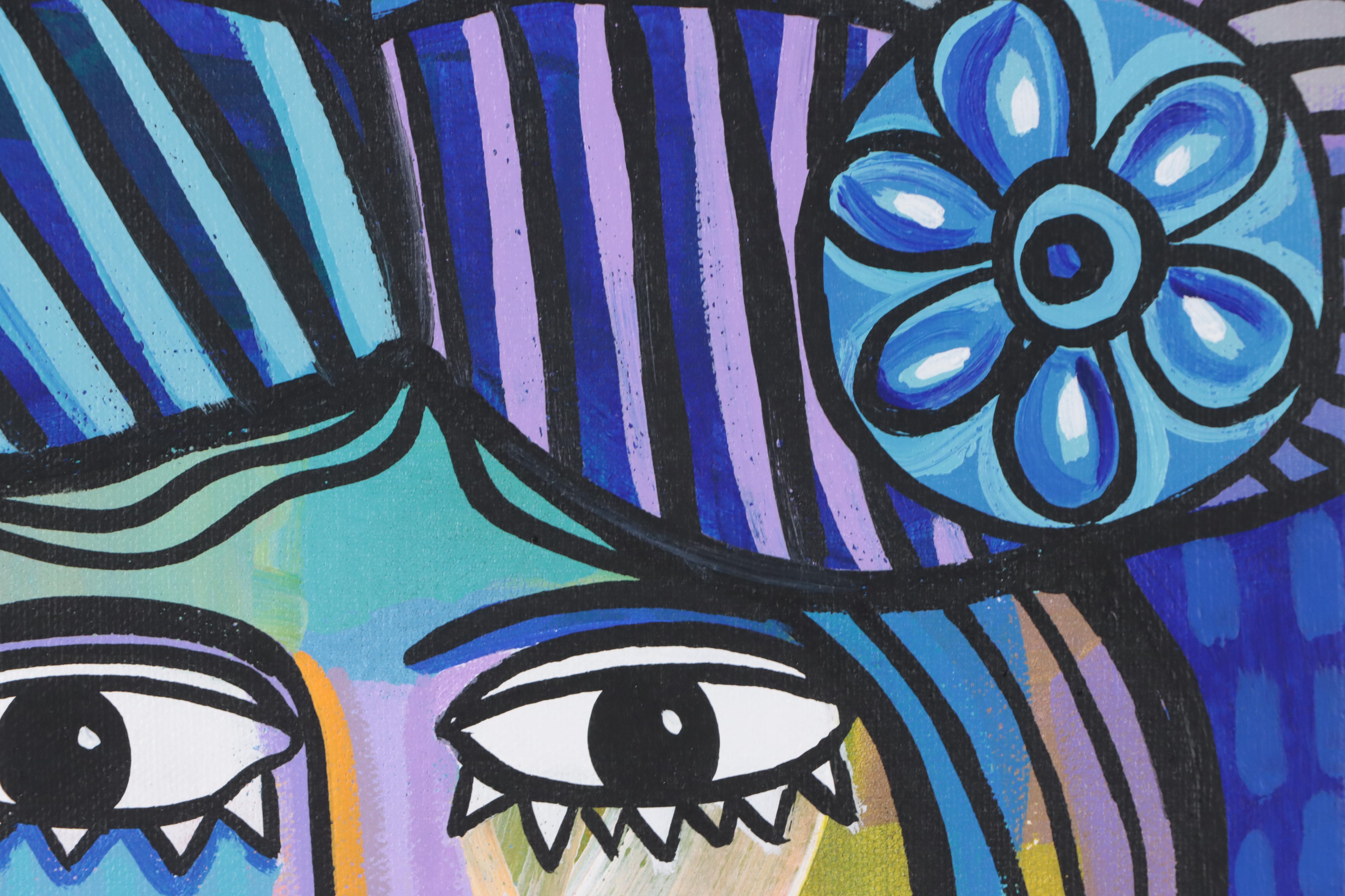 Michel Blázquez Acrylic Painting "Woman with Flower Hat," 2023