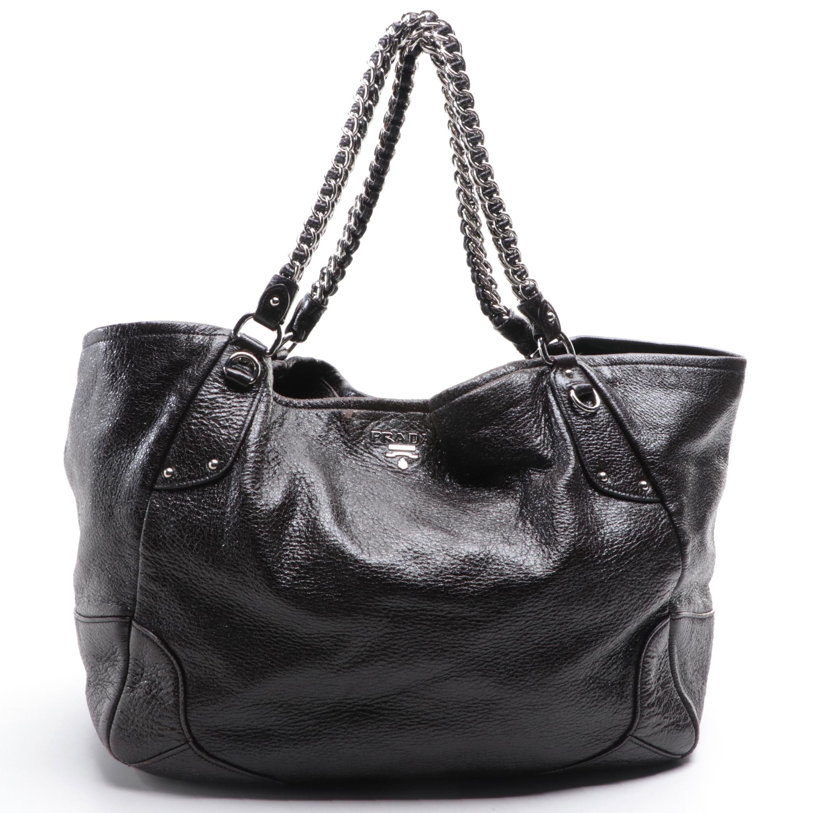 Prada Lux Chain Hobo Bag in Patent and Grain Finish Leather