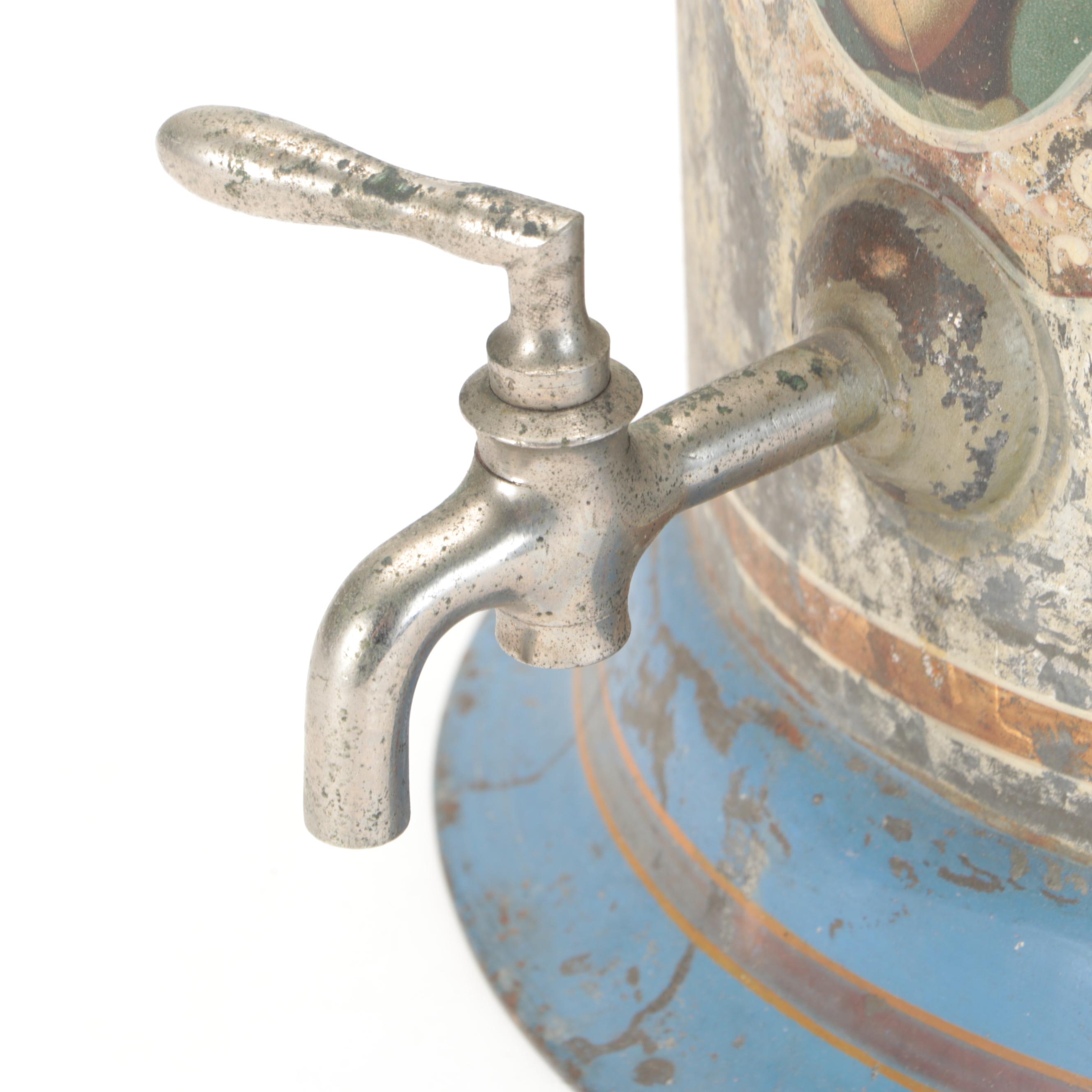 Victorian Tole Water Cooler with Transfer Decoration, Late 19th Century