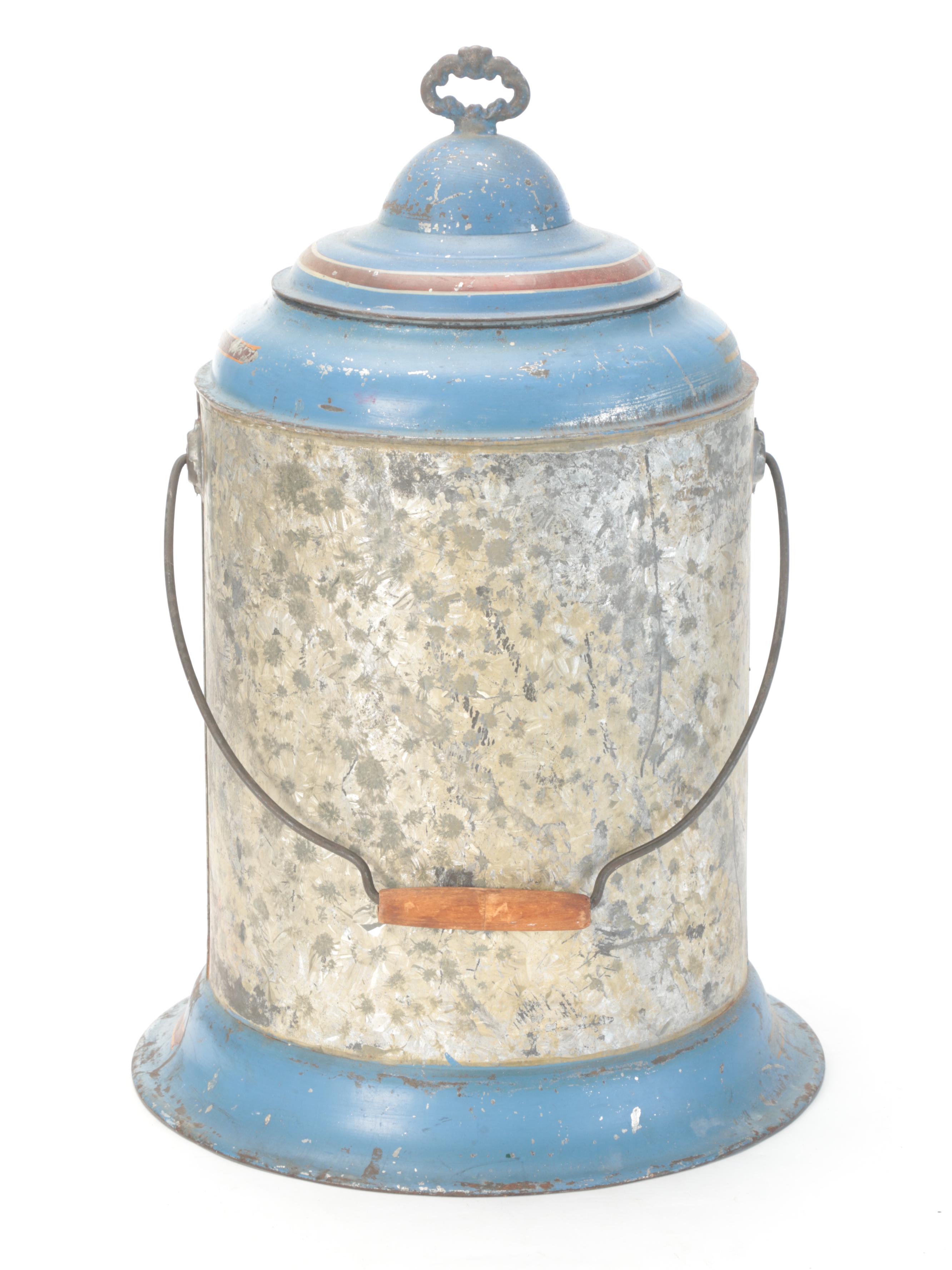 Victorian Tole Water Cooler with Transfer Decoration, Late 19th Century
