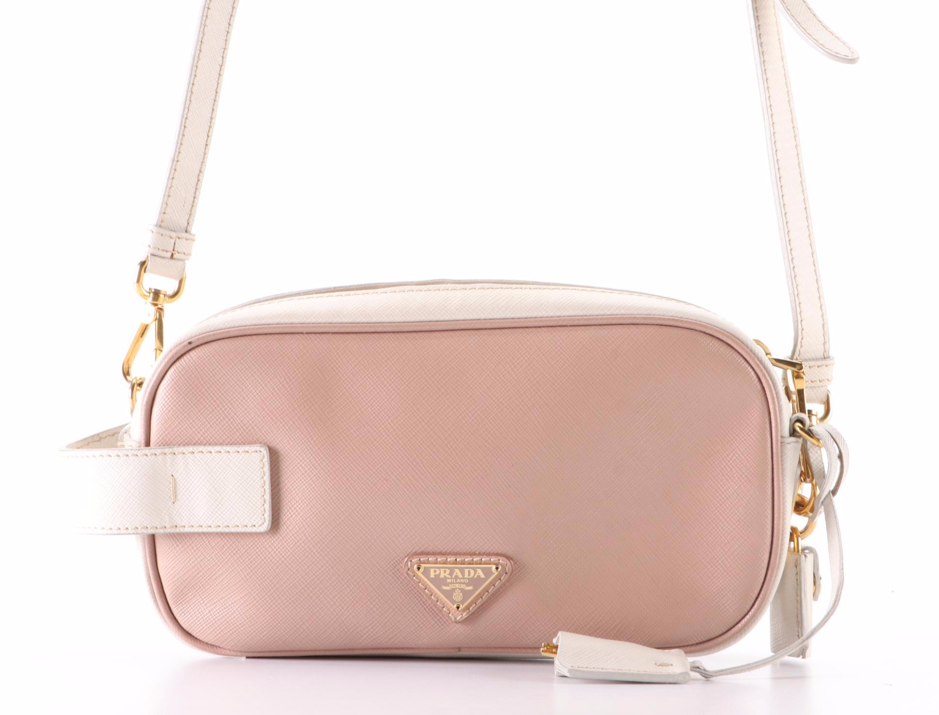 Prada Small Zip Crossbody Bag in Bicolor Saffiano Leather