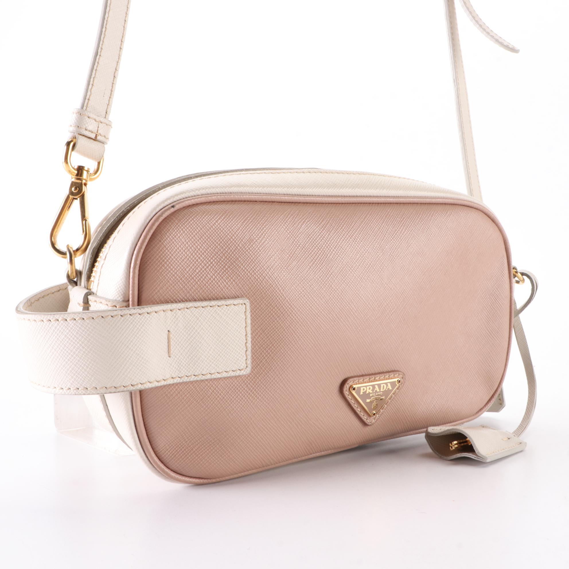 Prada Small Zip Crossbody Bag in Bicolor Saffiano Leather