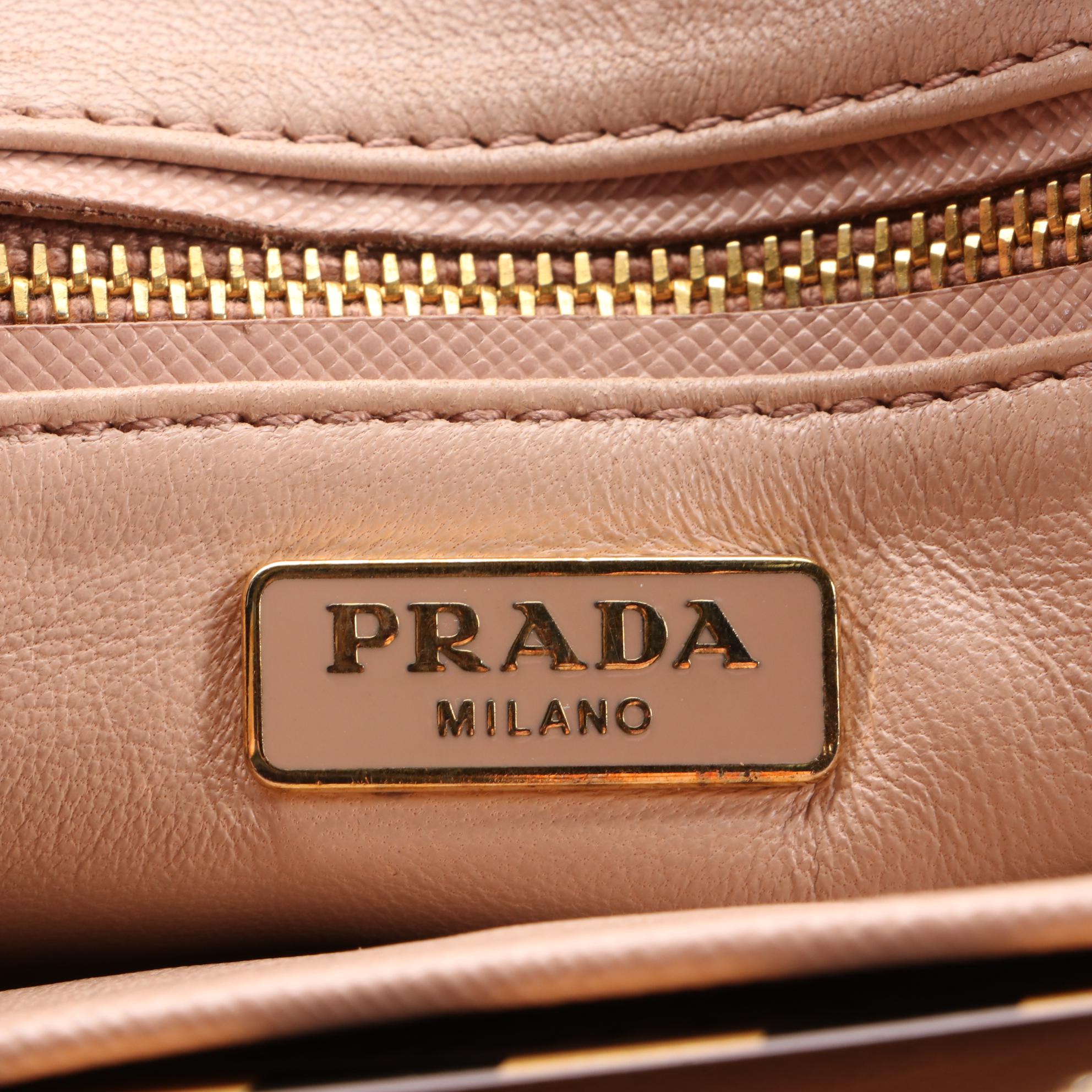 Prada Small Zip Crossbody Bag in Bicolor Saffiano Leather