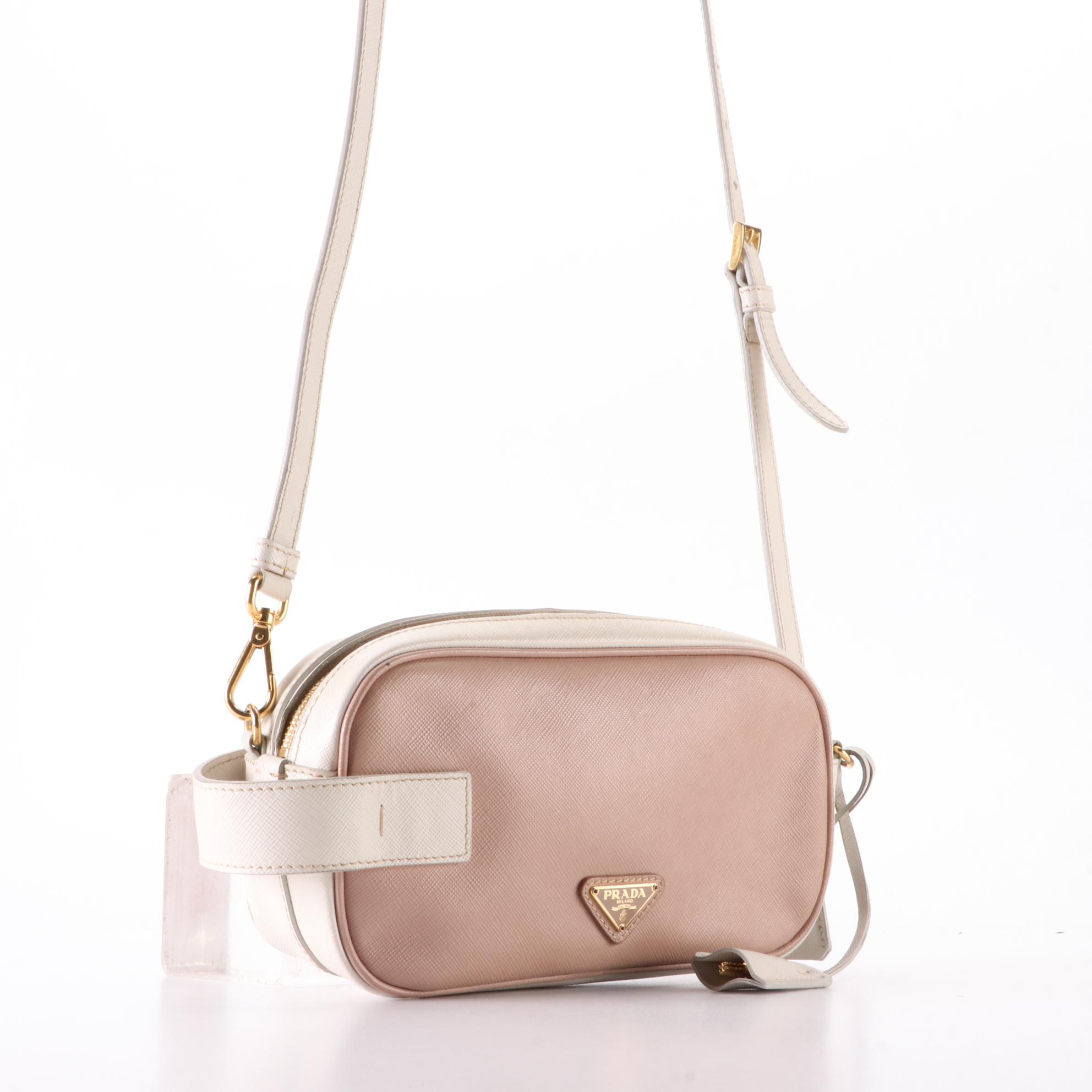 Prada Small Zip Crossbody Bag in Bicolor Saffiano Leather