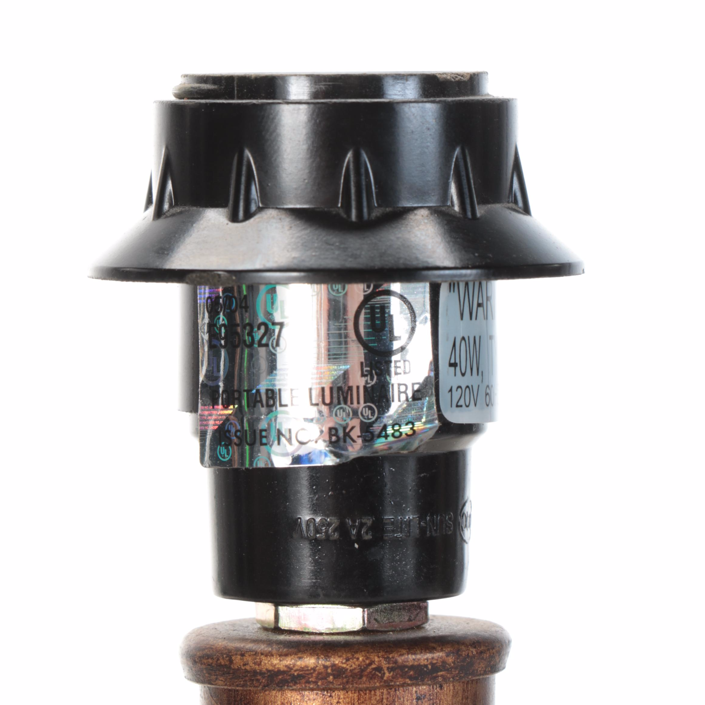 Pair of Stacked Glass and Gilt Metal Buffet Lamps With Victorian Style Shades