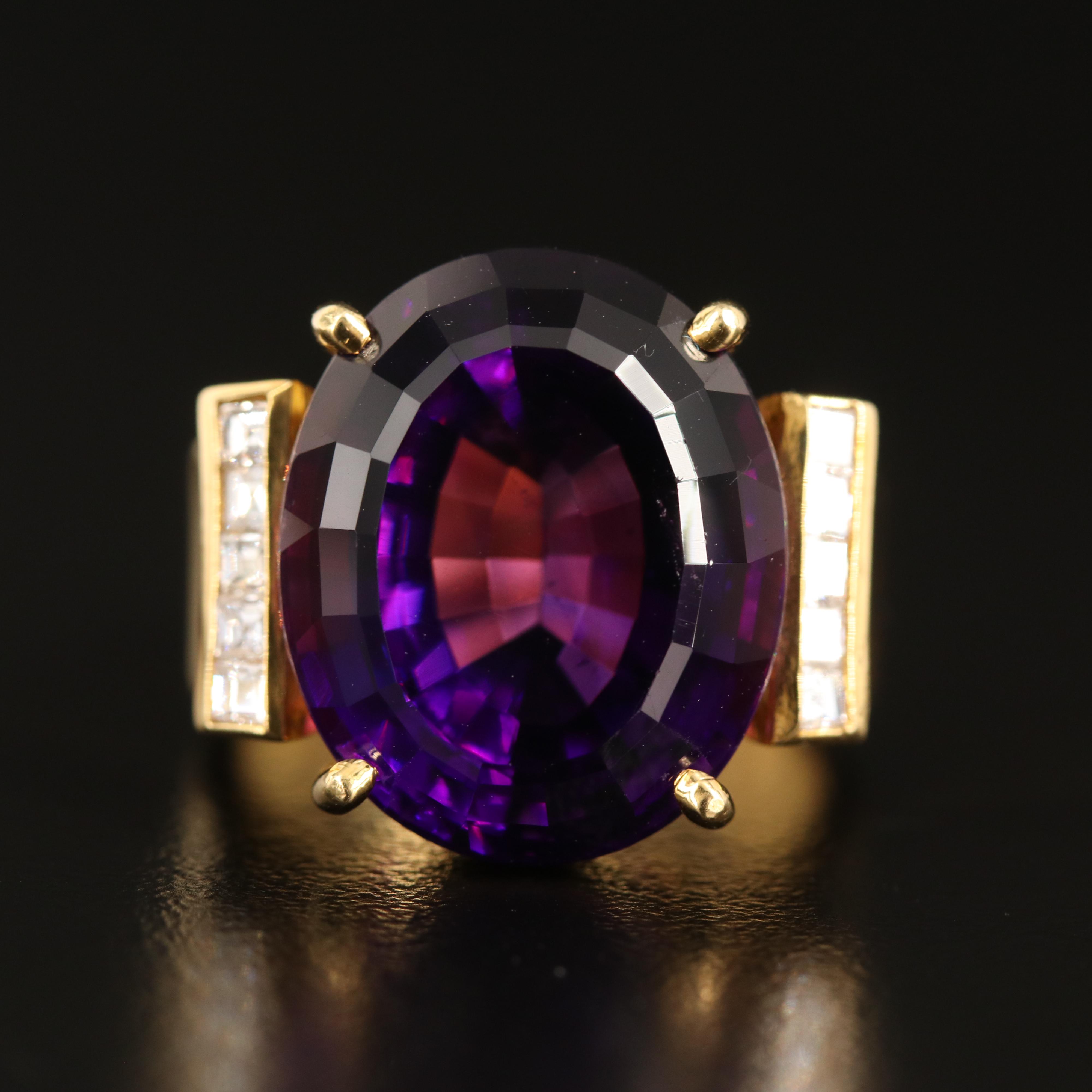 18K 15.31 CT Amethyst and Diamond Fashion Ring
