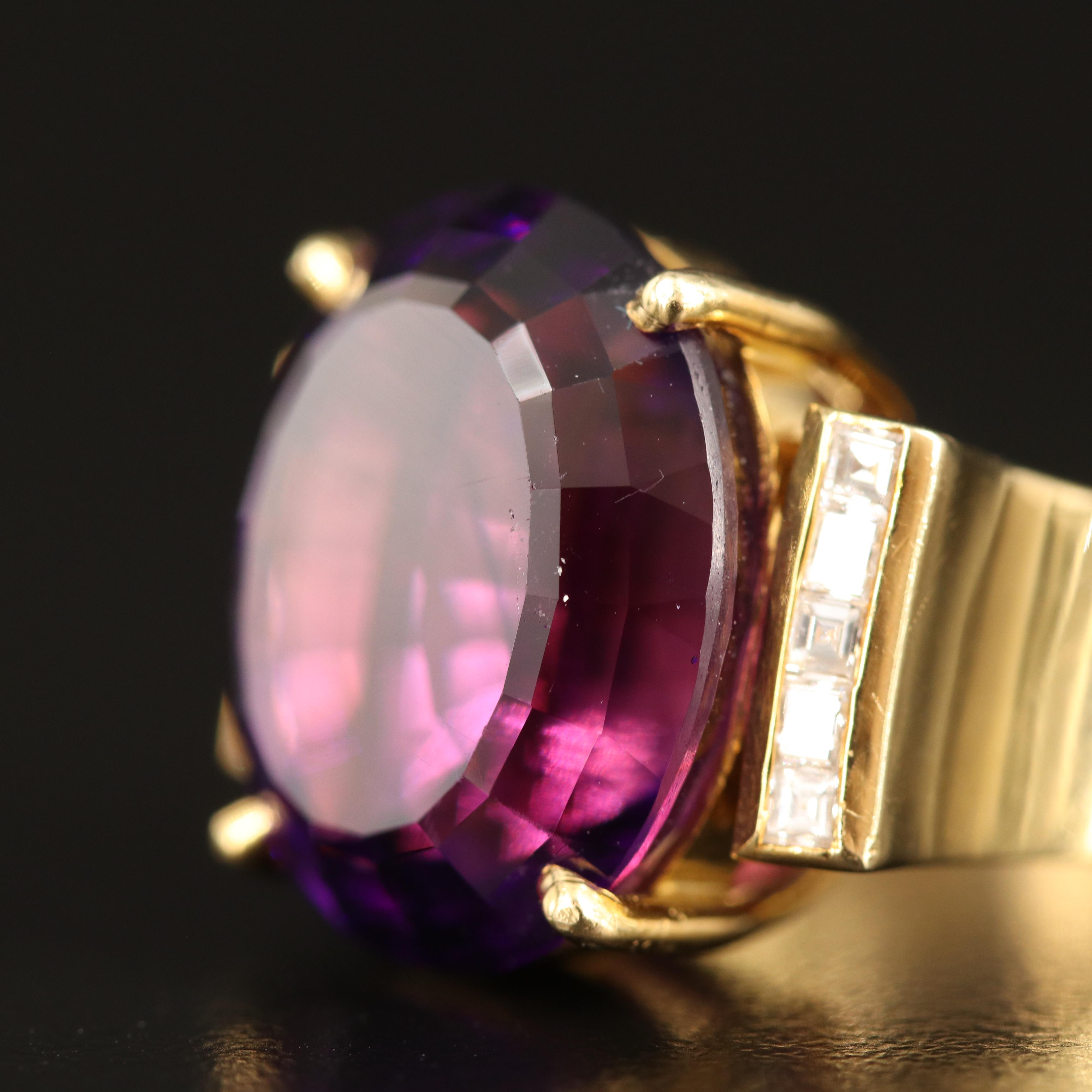 18K 15.31 CT Amethyst and Diamond Fashion Ring